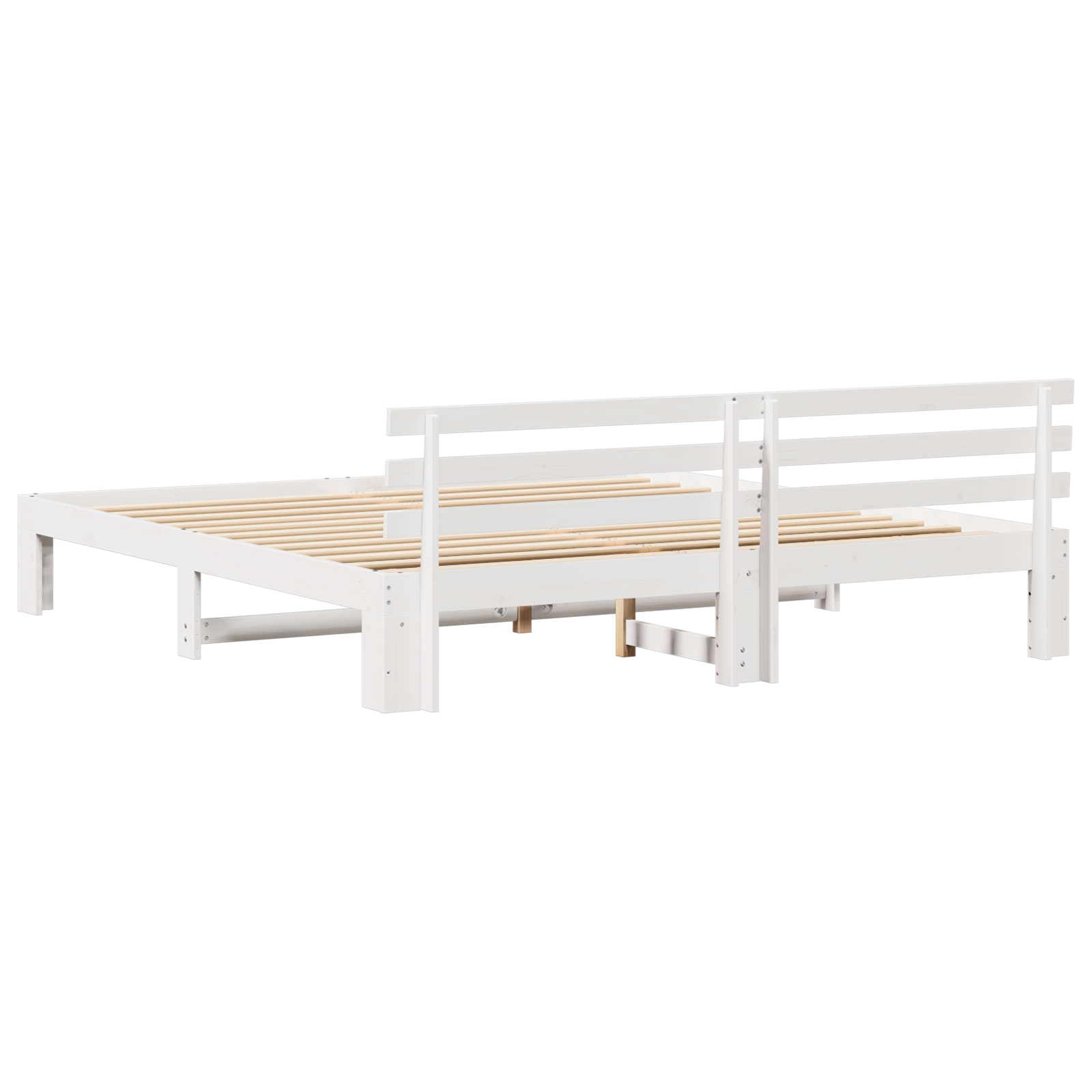 White Bed Frame White Solid wood 200 x 200 cm Adjustable Armrests - Image 8