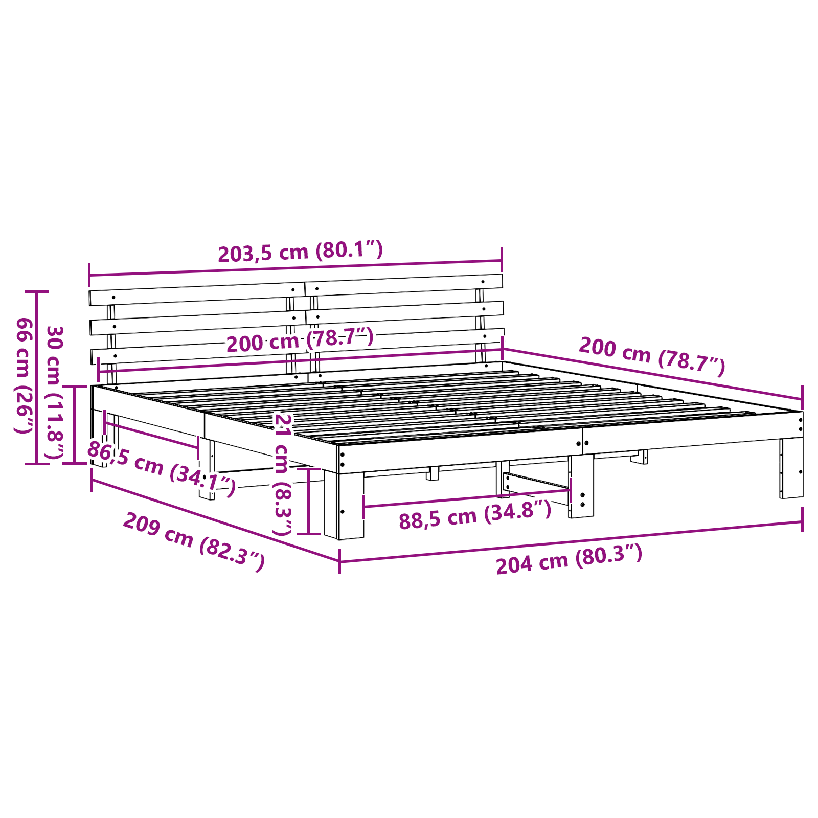 White Bed Frame White Solid wood 200 x 200 cm Adjustable Armrests - Image 10