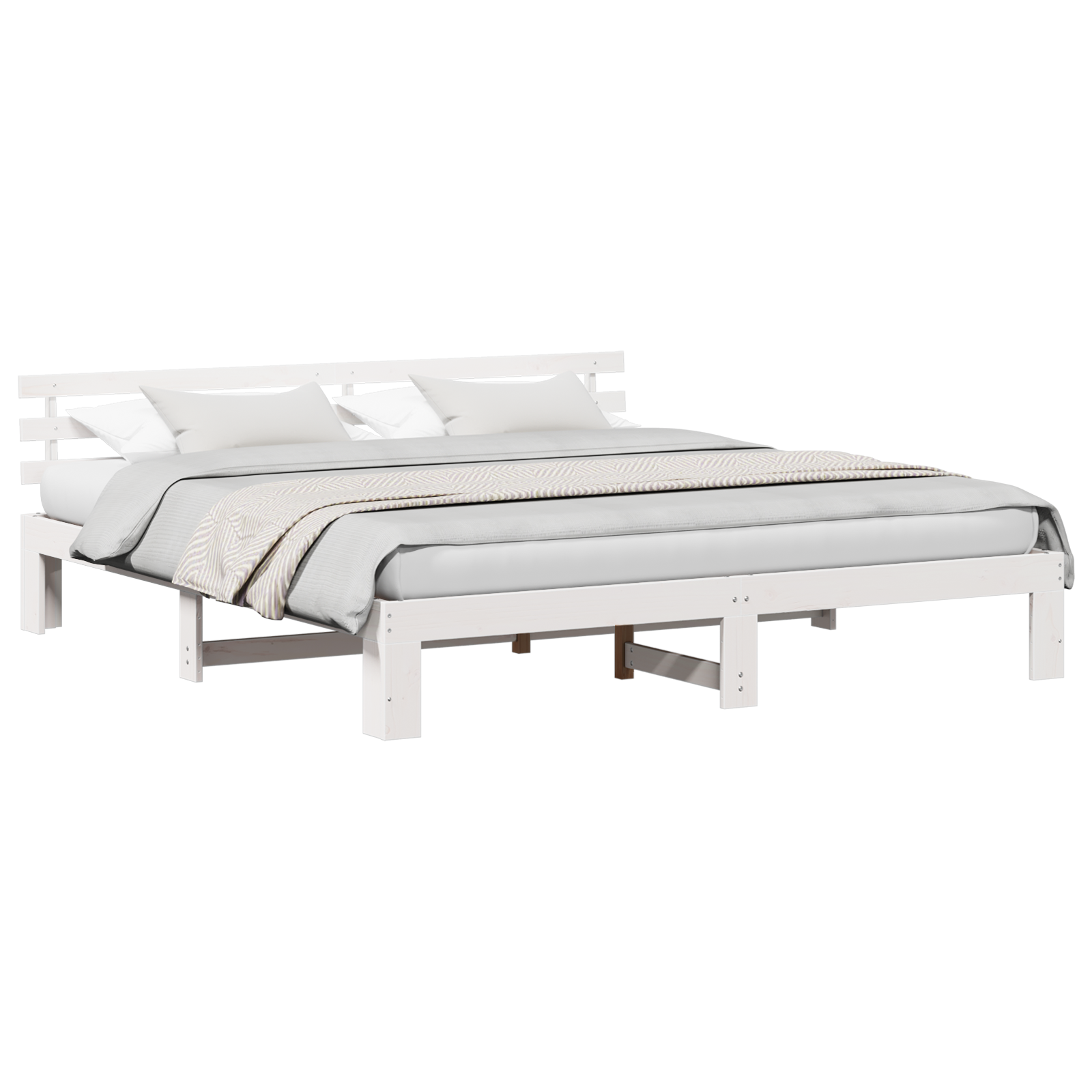 White Bed Frame White Solid wood 200 x 200 cm Adjustable Armrests - Image 2