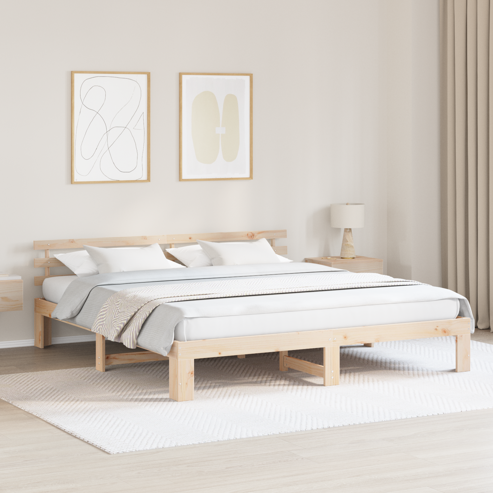 Natural Pine Wood Bed Frame Natural Solid Pine wood 180 x 200 cm