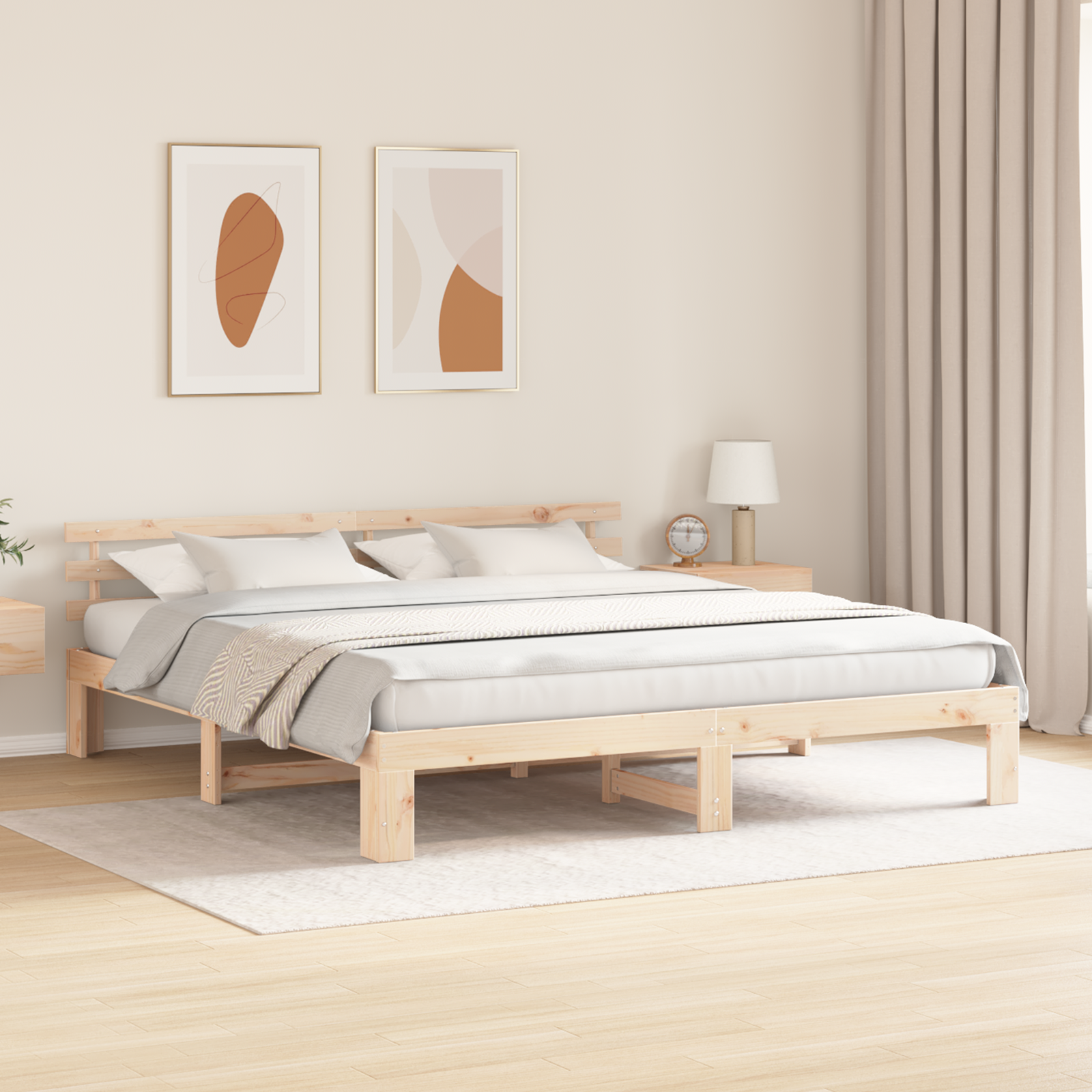 Natural Pine Wood Bed Frame Natural Solid Pine wood 180 x 200 cm - Image 5