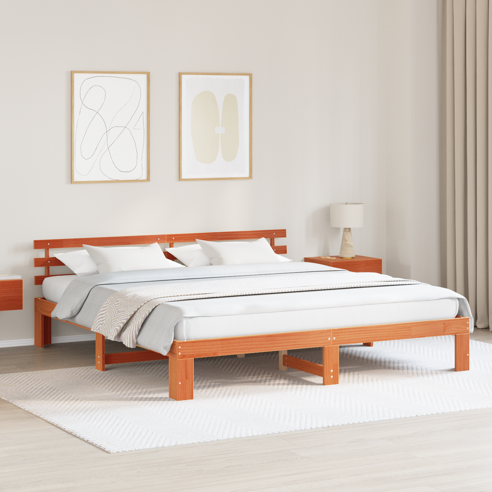 Bedframe met hoofdbord Wax Bruin 180×200 cm Massief Grenenhout