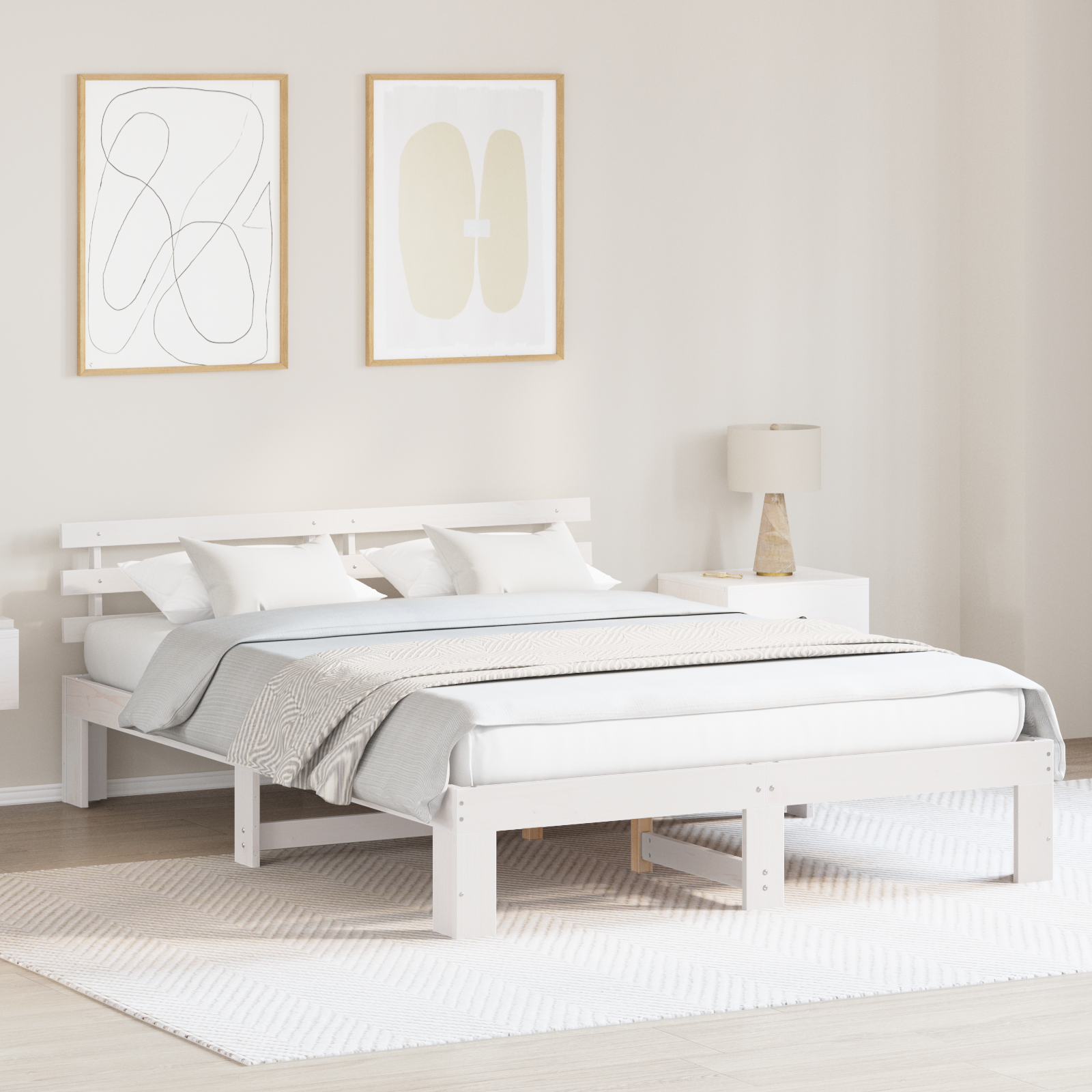 Wood Bed Frame White Wood 160 x 200 cm Durable White Bed Frame