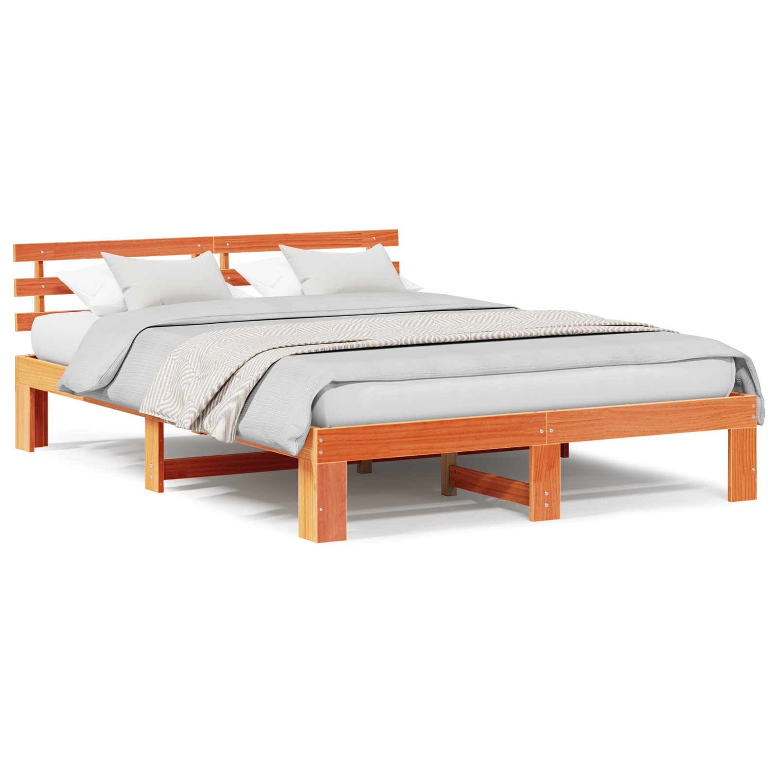 Wood Bed Frame Wax Brown Solid Wood 160 x 200 cm Rustic Bed Frame - Image 4