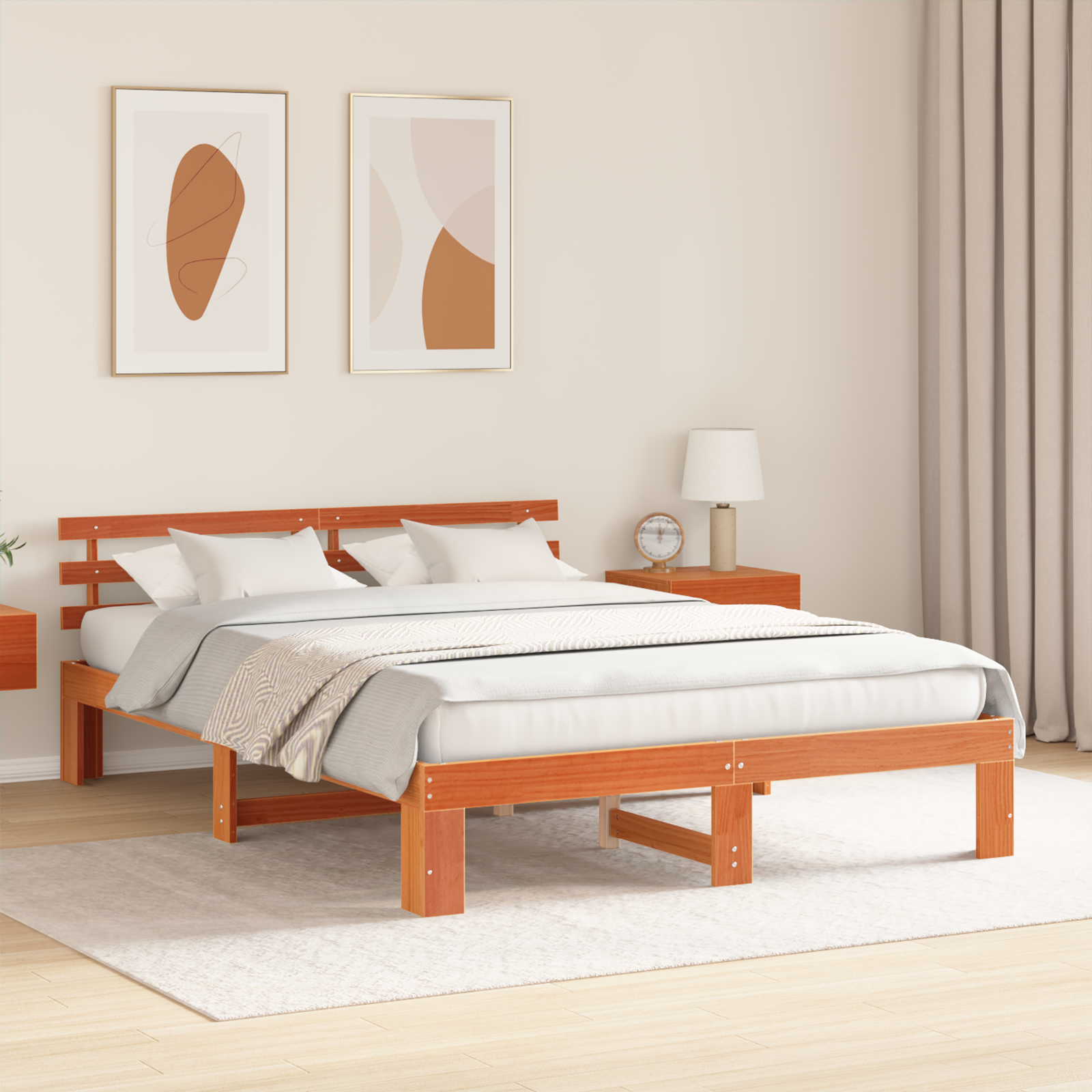 Wood Bed Frame Wax Brown Solid Wood 160 x 200 cm Rustic Bed Frame - Image 5