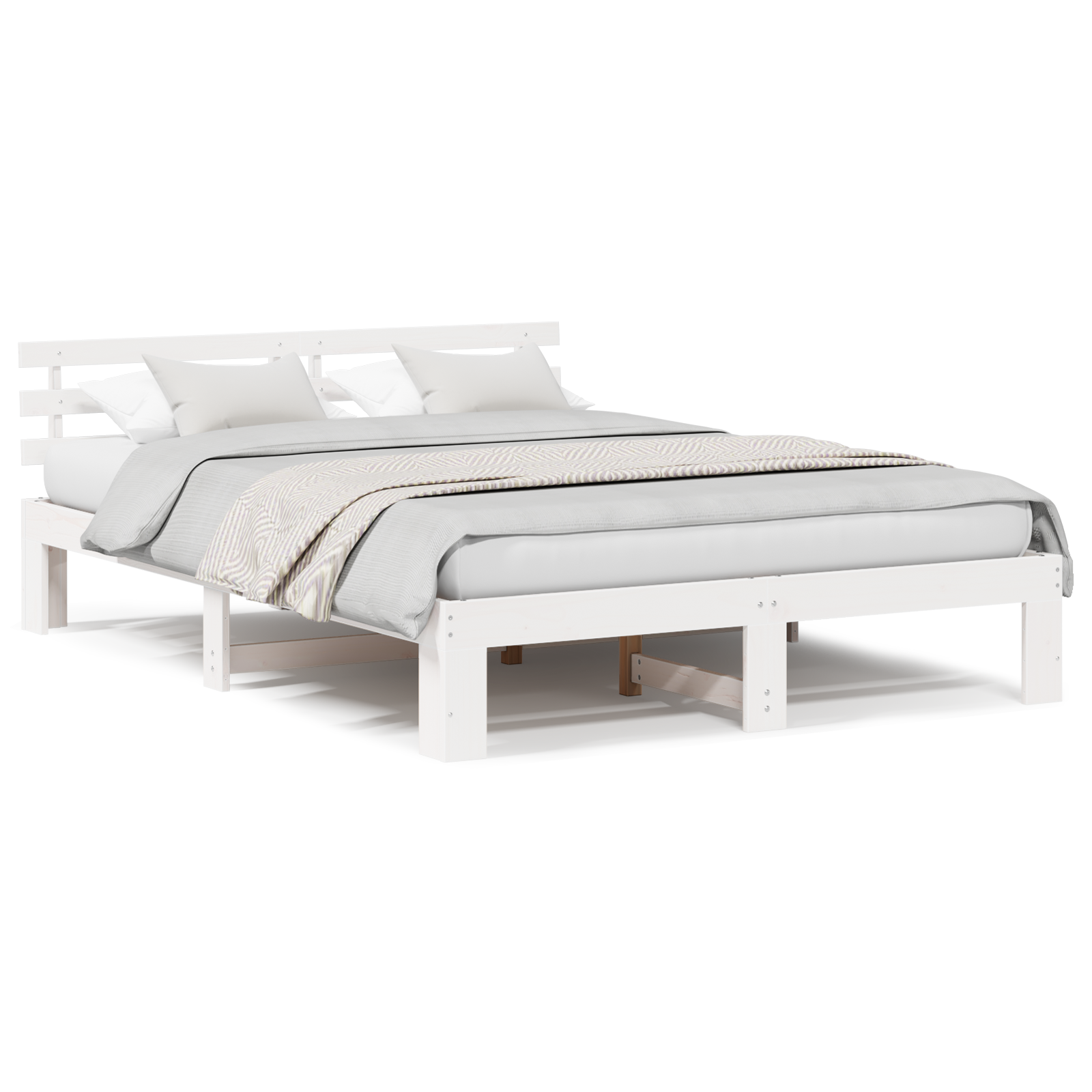 White Wood Bed Frame White Wood 150 x 200 cm Durable - Image 4