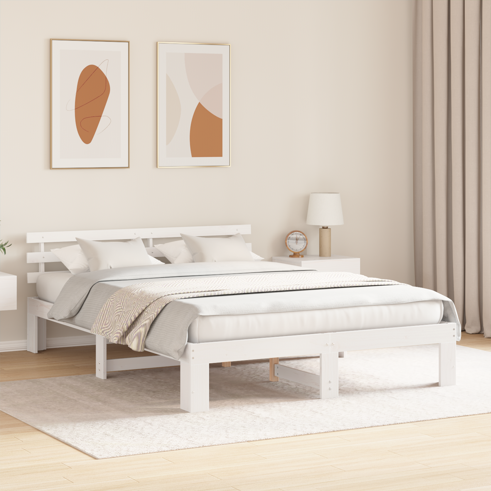 White Wood Bed Frame White Wood 150 x 200 cm Durable - Image 5