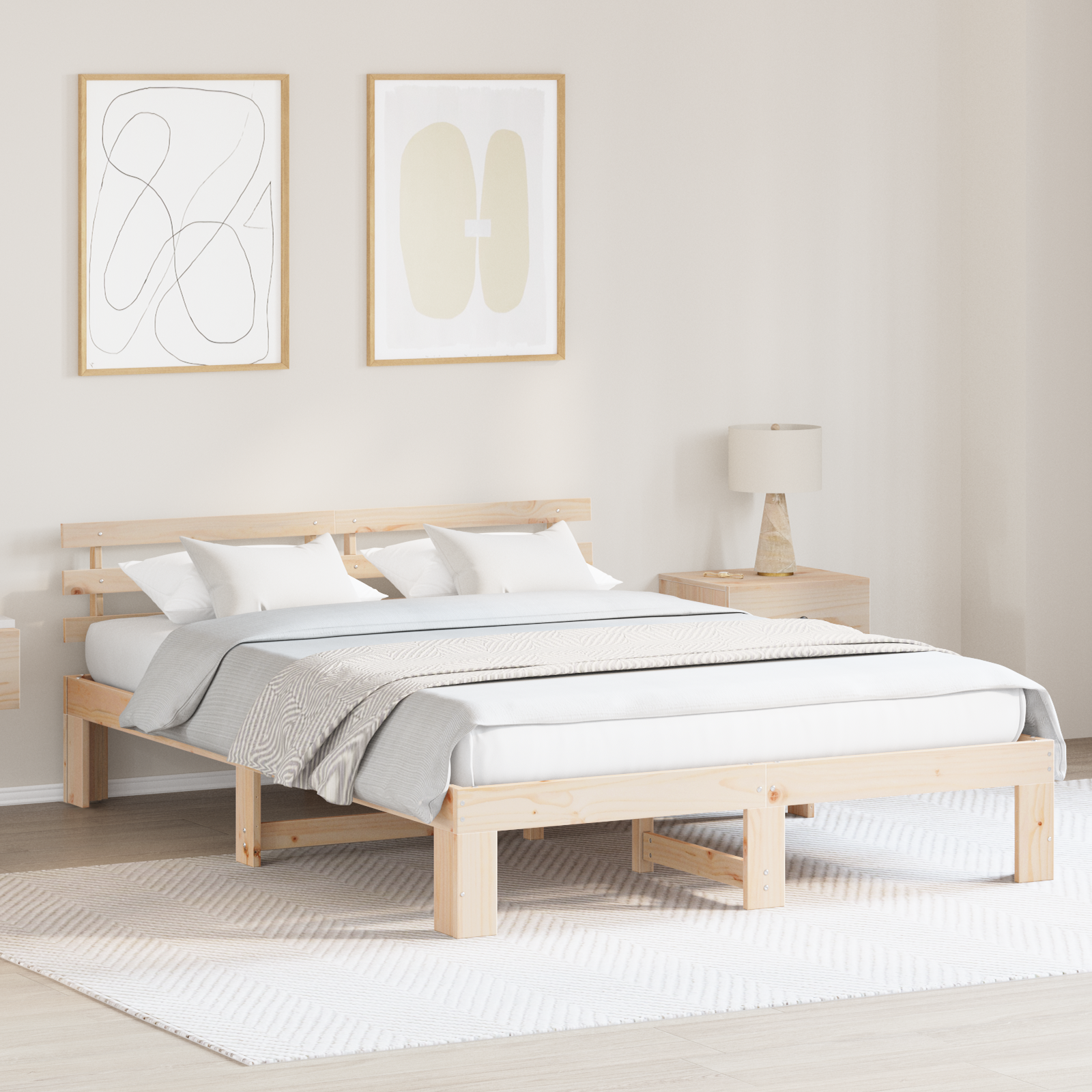 Pine Wood Bed Frame Natural Solid Pine wood 140 x 200 cm