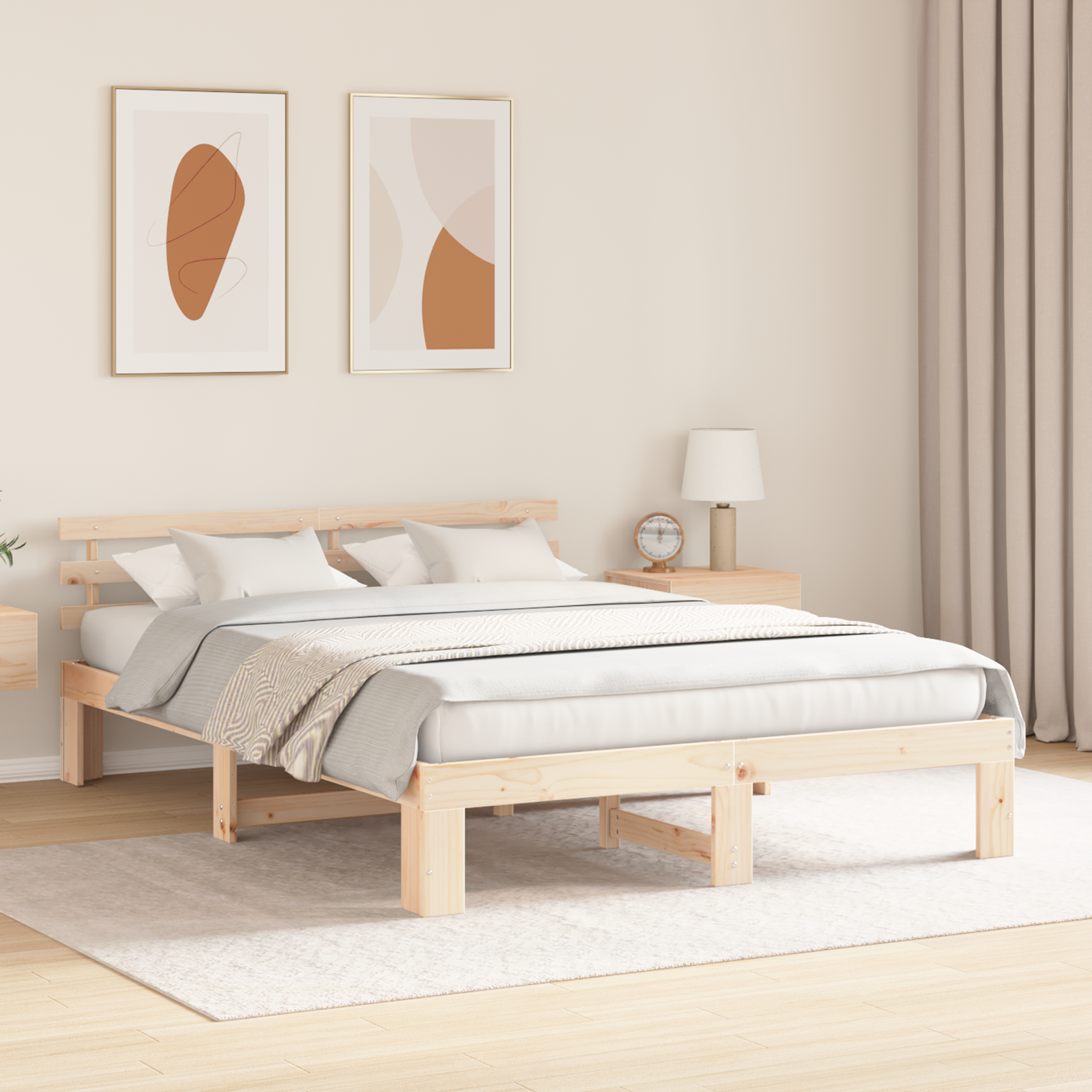 Pine Wood Bed Frame Natural Solid Pine wood 140 x 200 cm - Image 5