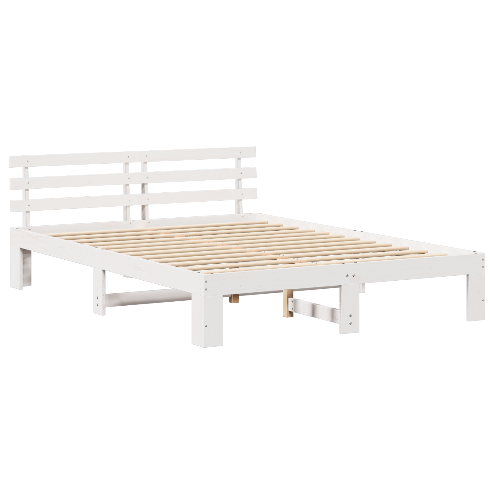 Wood Bed Frame White Wood 140 x 200 cm Durable - Image 3