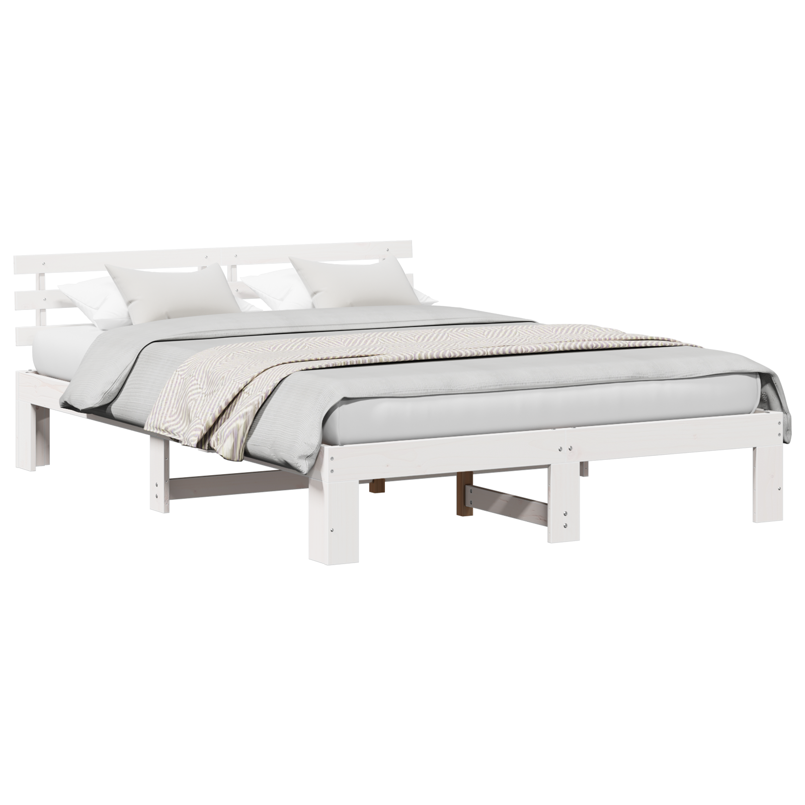Wood Bed Frame White Wood 140 x 200 cm Durable - Image 2