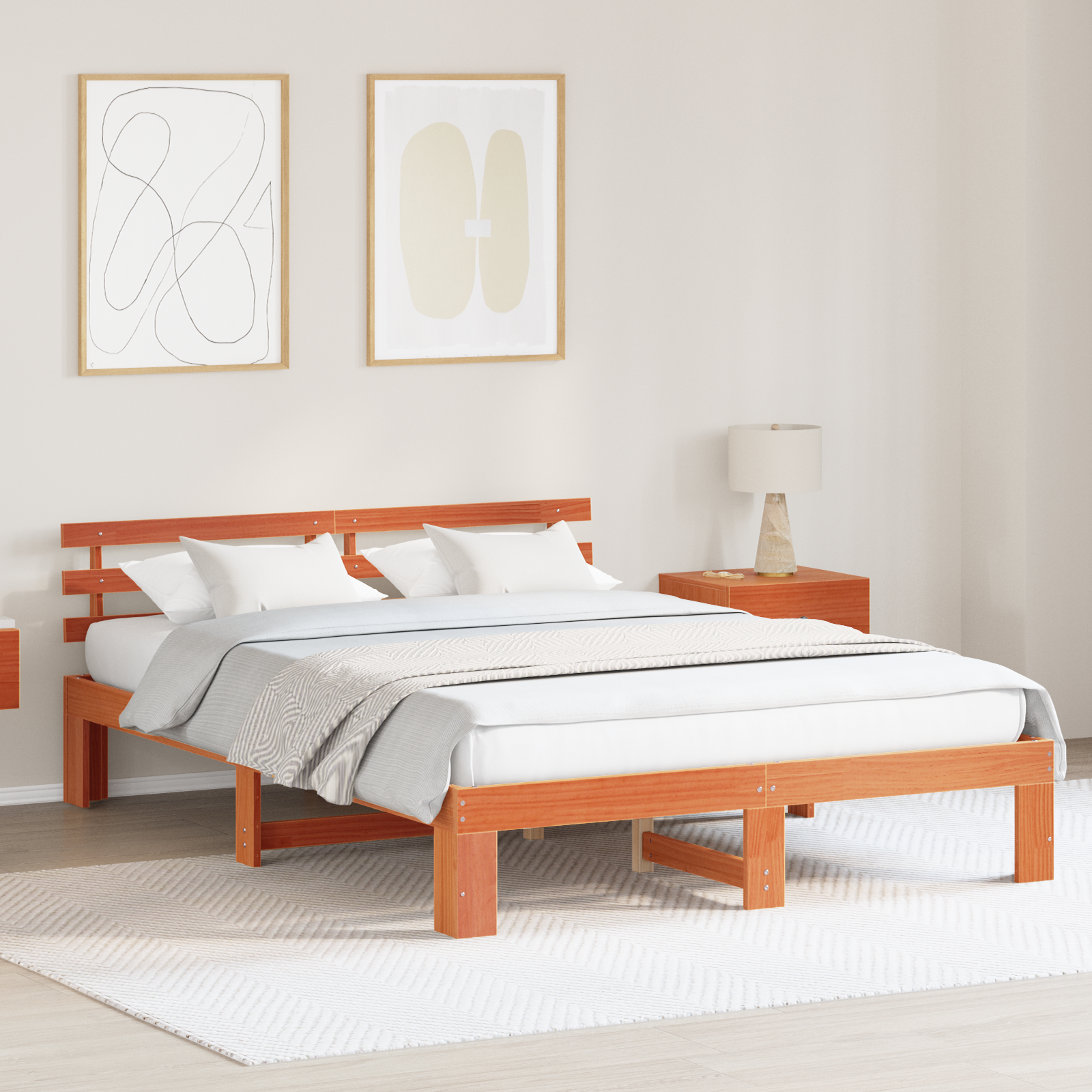 Pine Wood Bed Frame Wax brown Solid wood 140 x 200 cm