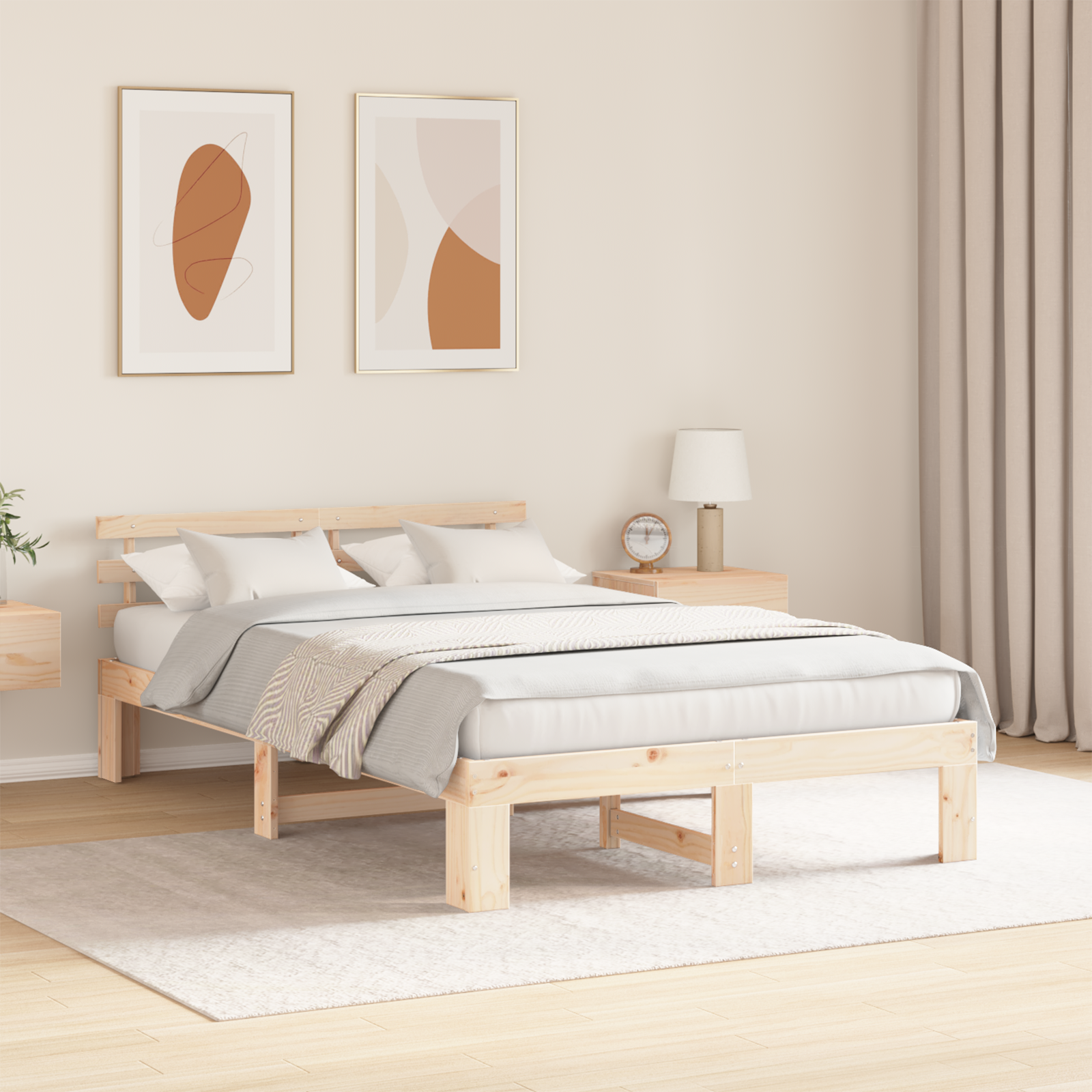 Pine Wood Bed Frame Natural Solid Pine Wood 120 x 200 cm - Image 5