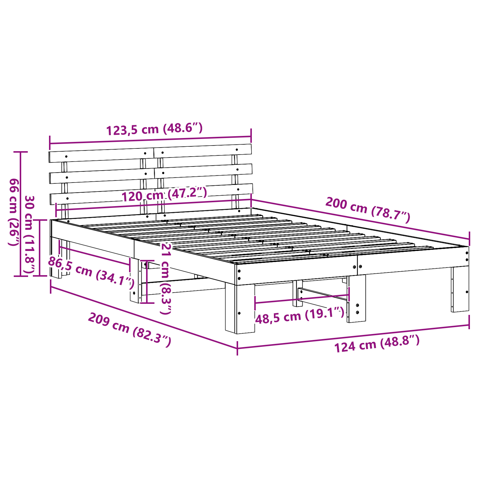 White Pine Wood Bed Frame White Solid wood 120 x 200 cm Durable - Image 10