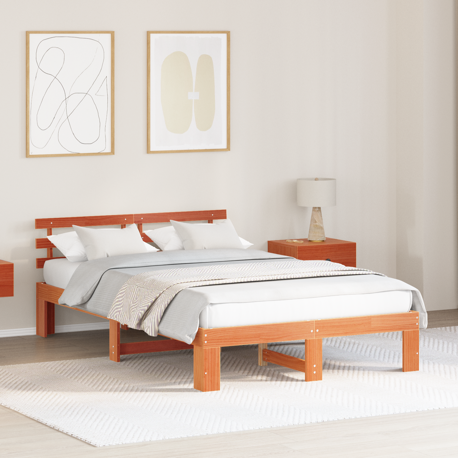 Bedframe met hoofdeinde Wax Bruin 120×200 cm Massief Vurenhout