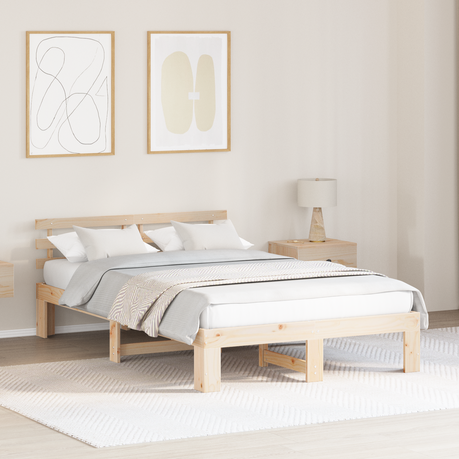 Pine Wood Bed Frame Natural Wood Solid Wood 140 x 190 cm Durable