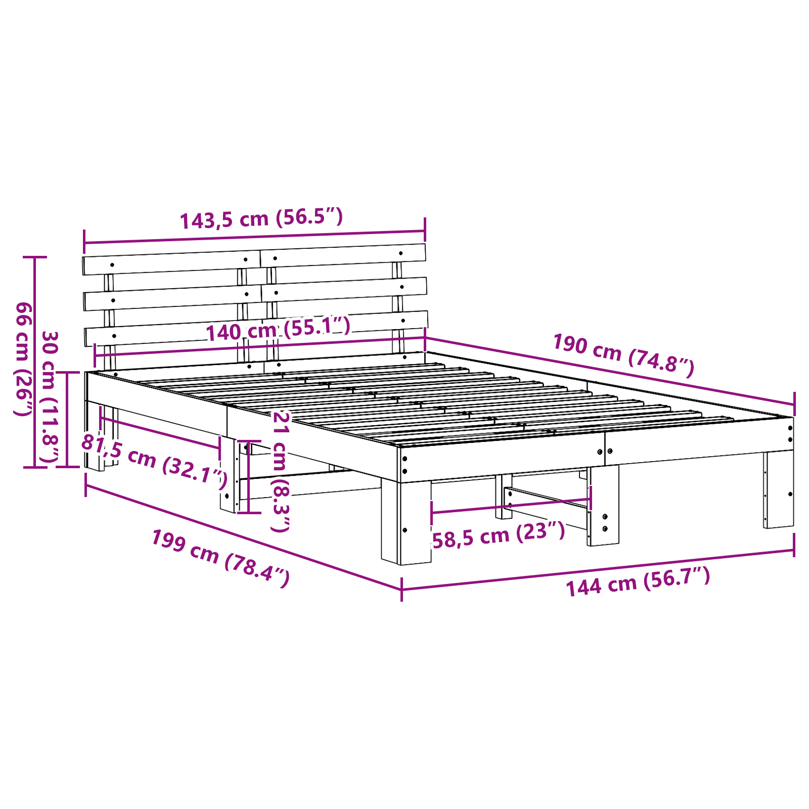 Pine Wood Bed Frame Natural Wood Solid Wood 140 x 190 cm Durable - Image 10