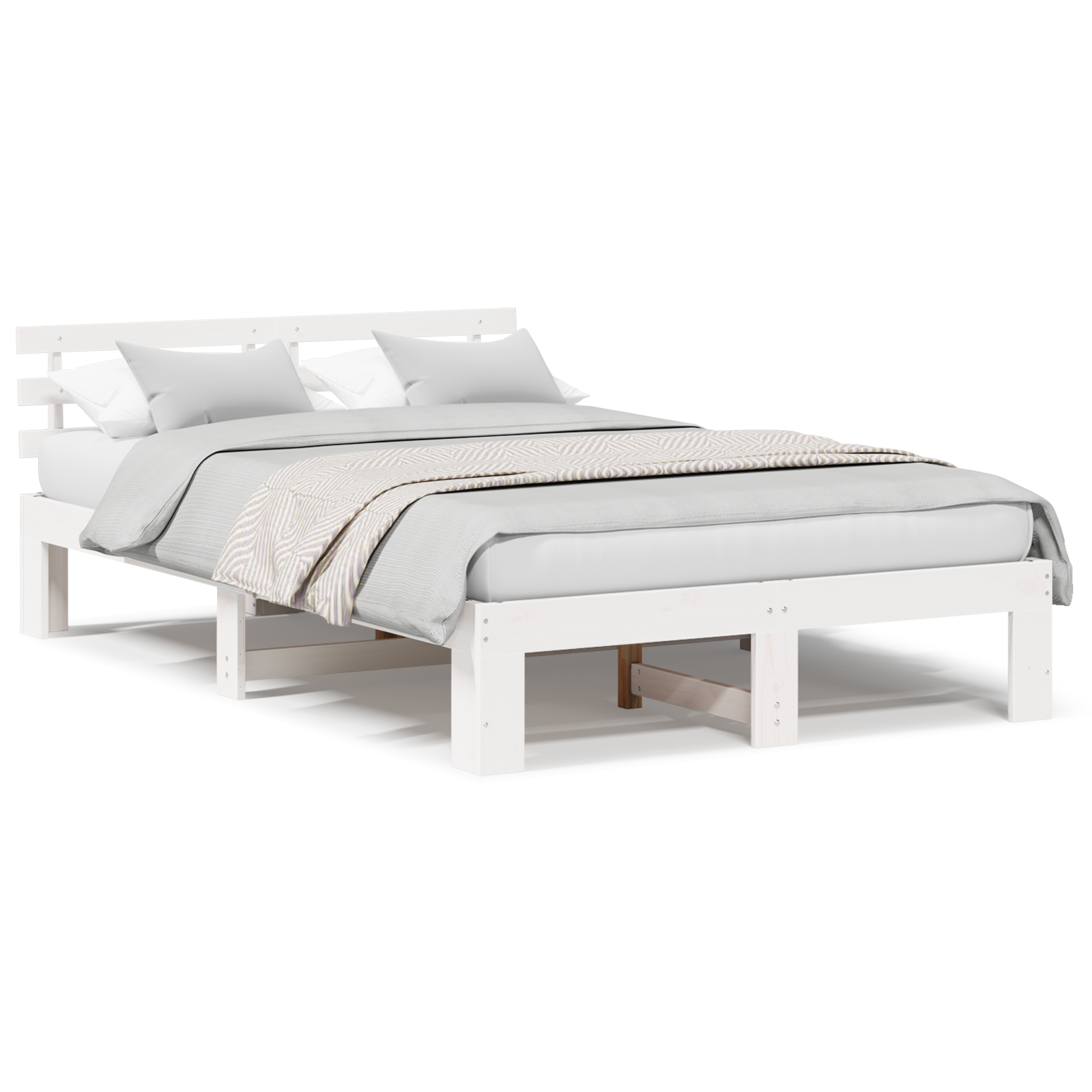 White Pine Bed Frame White Solid Wood 140 x 190 cm Durable - Image 4