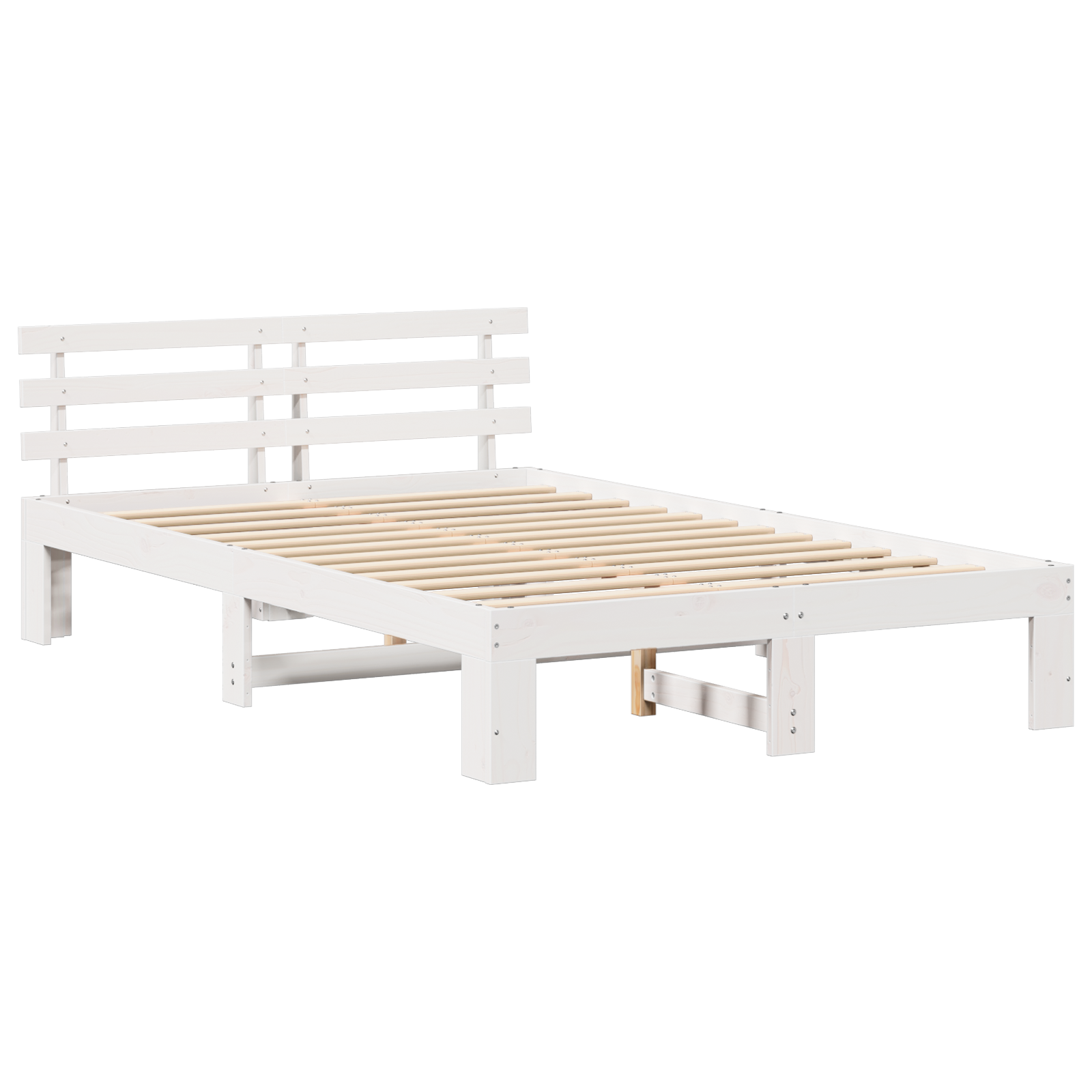 White Pine Bed Frame White Solid Wood 140 x 190 cm Durable - Image 3
