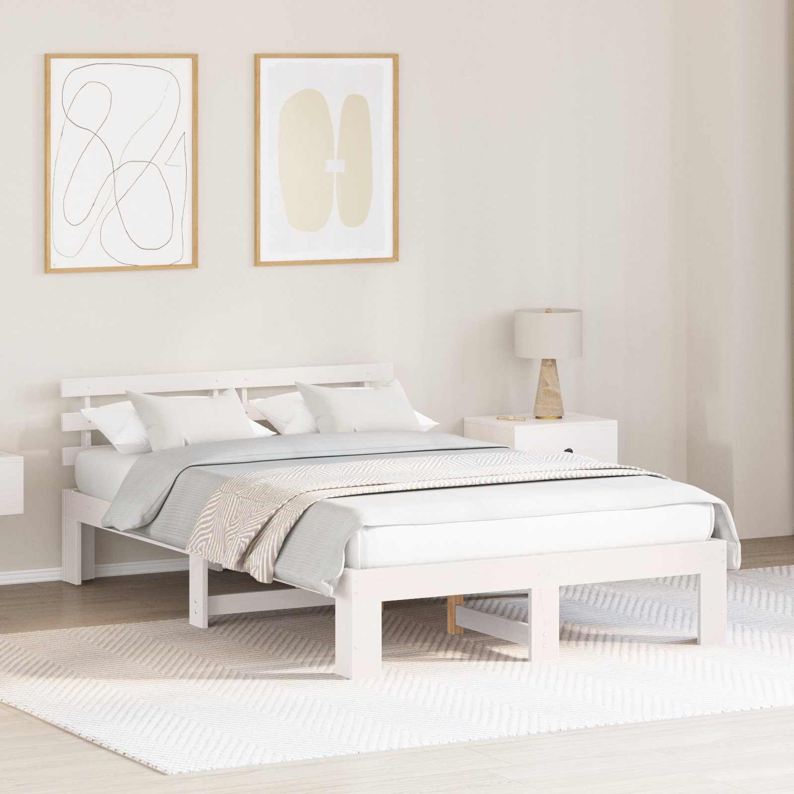 White Pine Bed Frame White Solid Wood 140 x 190 cm Durable