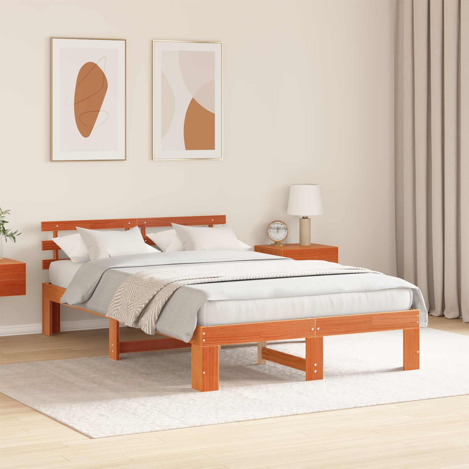 Pine Wood Bed Frame Wax brown Solid wood 140 x 190 cm - Image 5