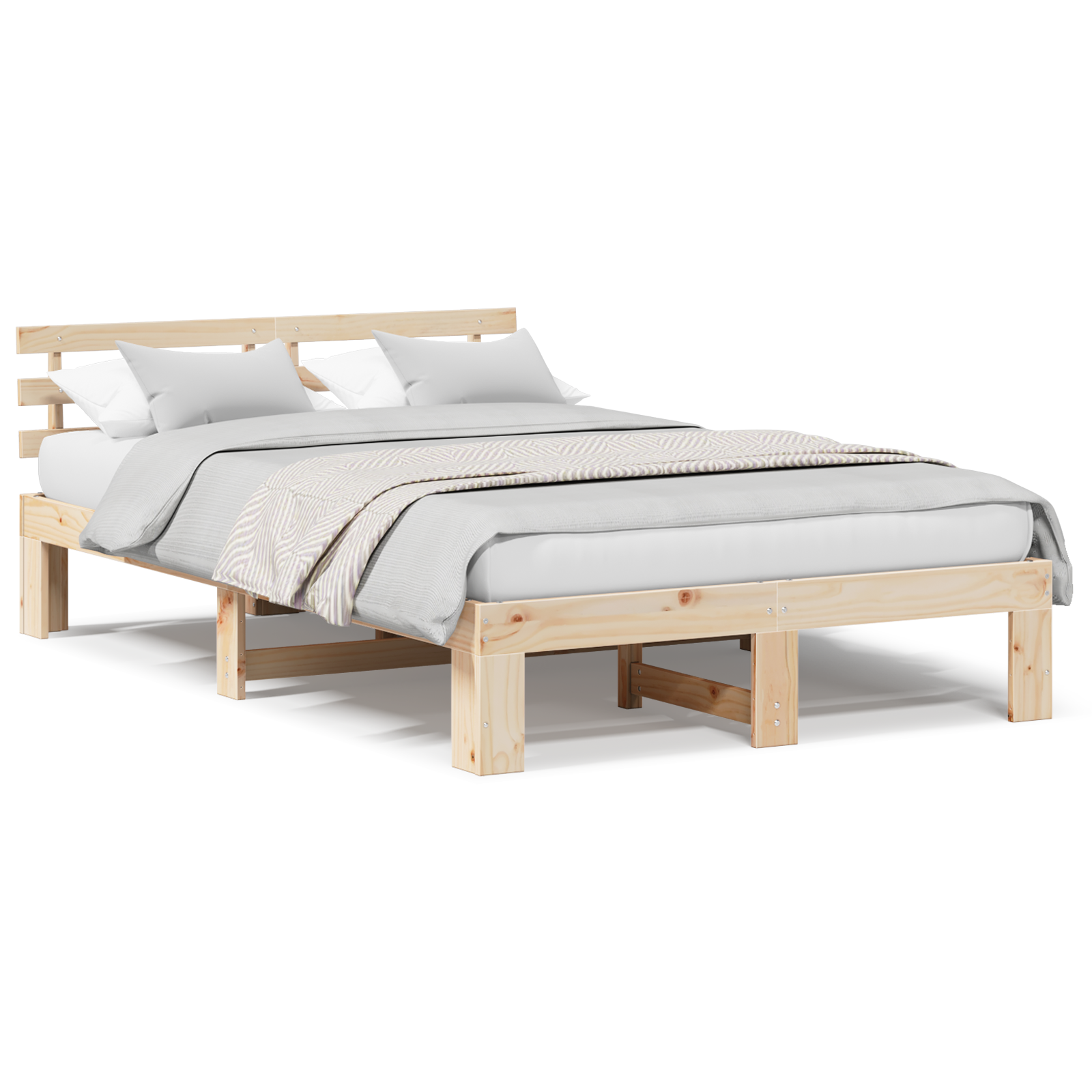 Natural Pine Wood Bed Frame Natural Solid Pine wood 135 x 190 cm - Image 4