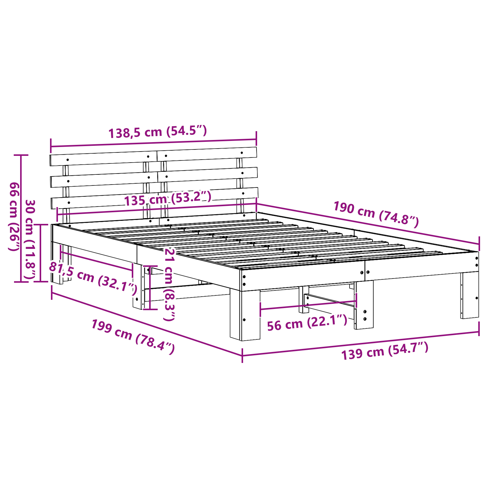 Natural Pine Wood Bed Frame Natural Solid Pine wood 135 x 190 cm - Image 10