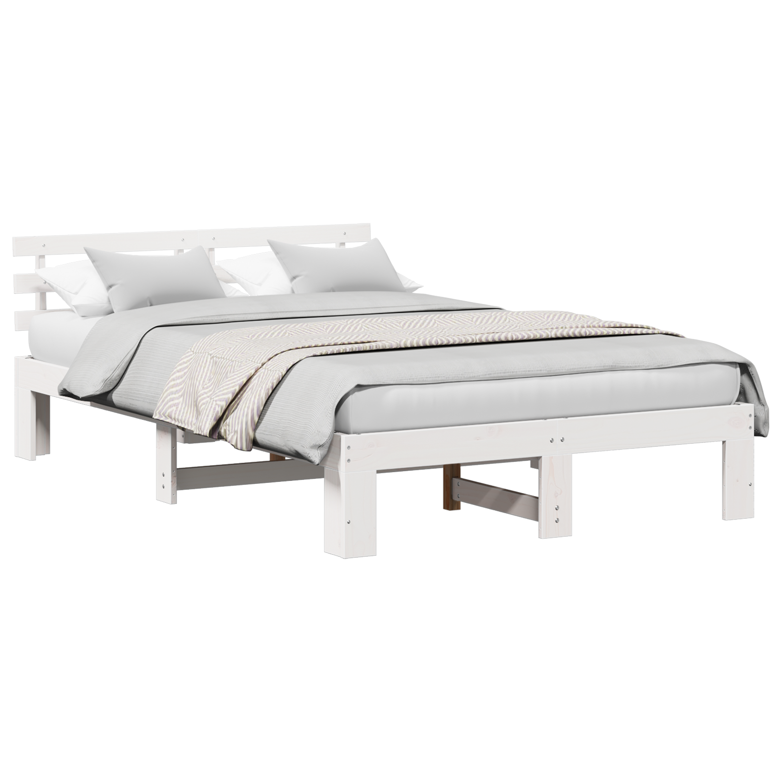 White Pine Wood Bed Frame White Solid Pine wood 135 x 190 cm - Image 2