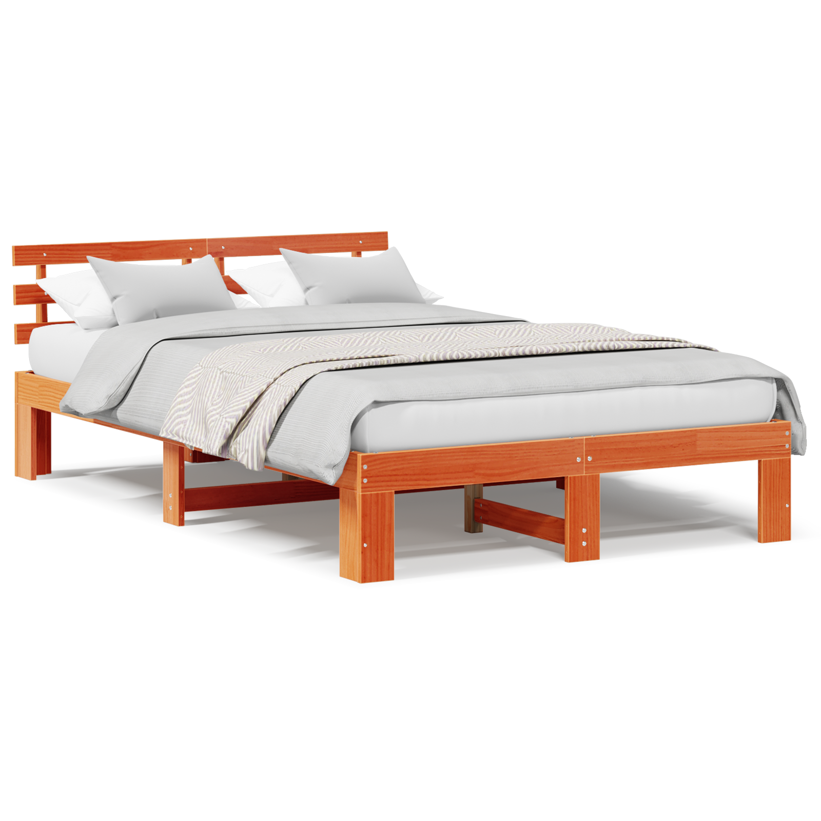 Pine Wood Bed Frame Wax brown Solid wood 135 x 190 cm Durable - Image 4