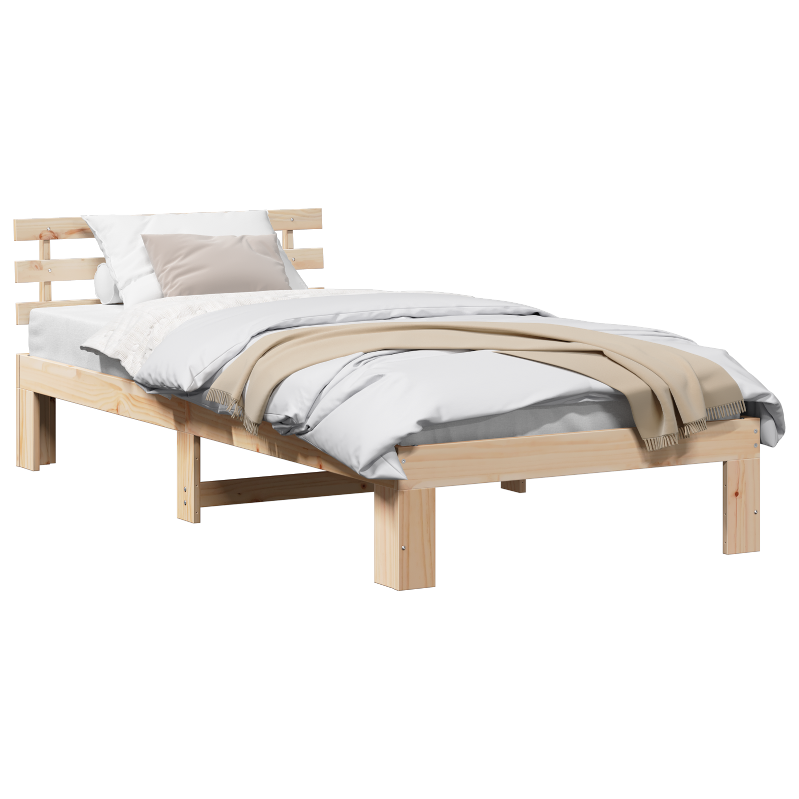 Natural Pine Wood Bed Frame Natural Solid Pine wood 100 x 200 cm - Image 2