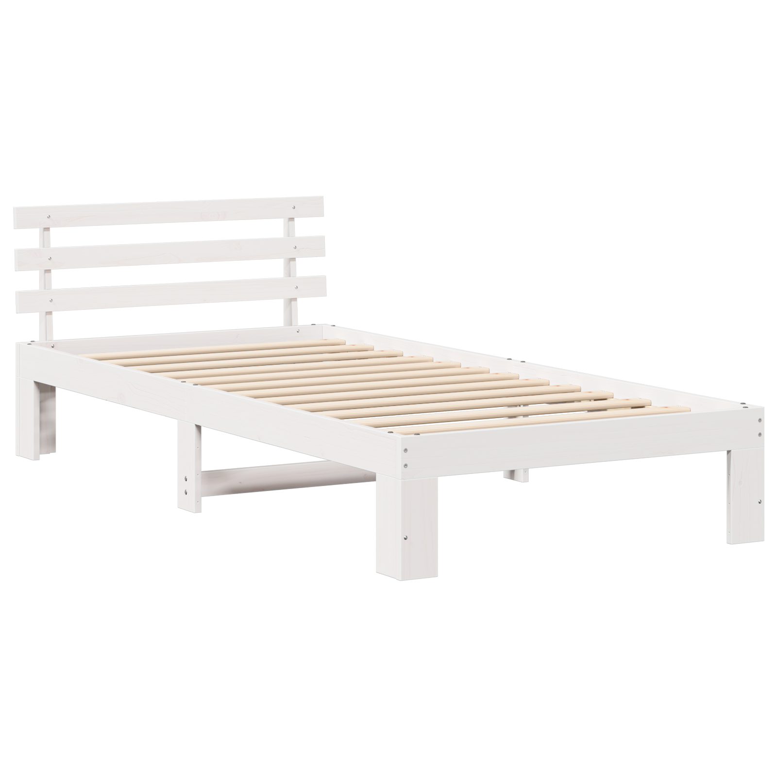 Wood Bed Frame White Wood 100 x 200 cm Minimalistic Bed Frame - Image 3