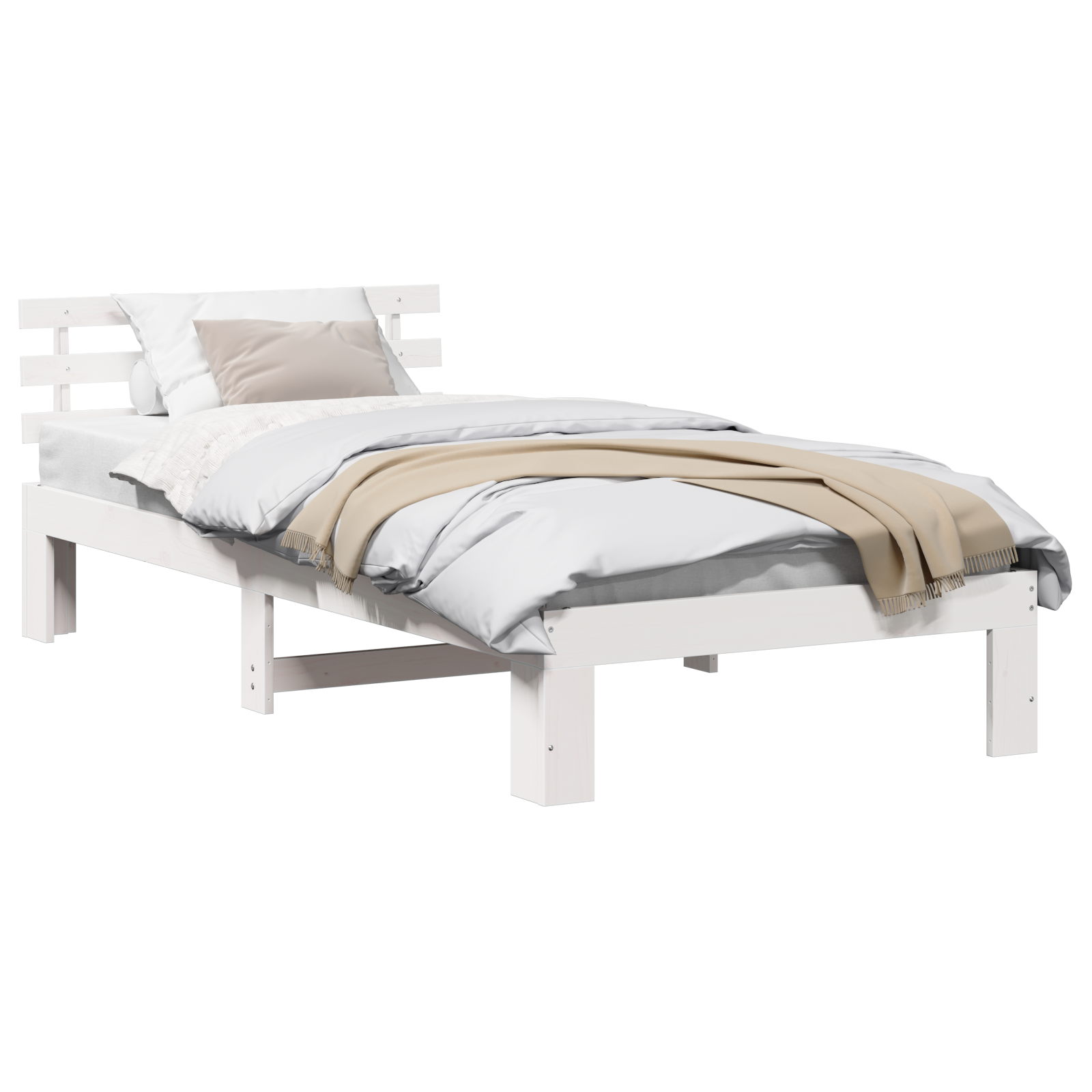 Wood Bed Frame White Wood 100 x 200 cm Minimalistic Bed Frame - Image 2