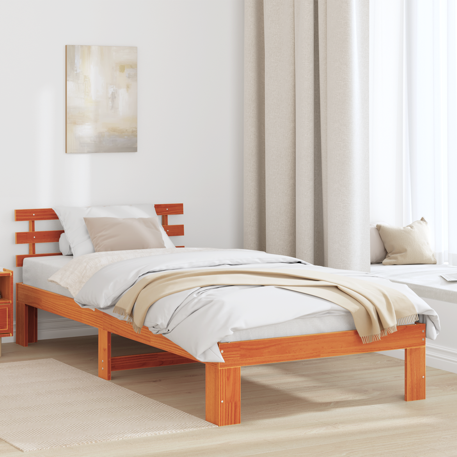 Pine Wood Bed Frame Wax brown Solid wood 80 x 200 cm Durable