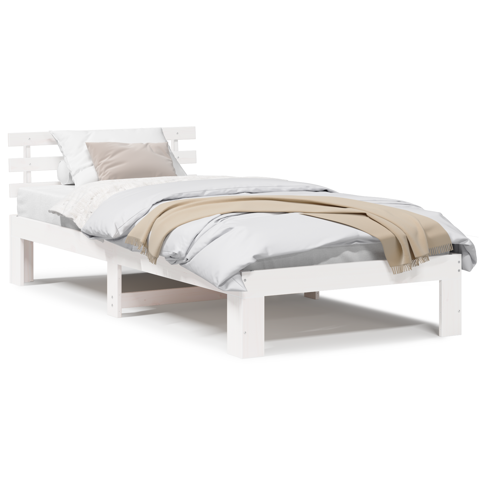 Wooden Bed Frame White Wood Single Durable Wooden Bed Frame - Image 4