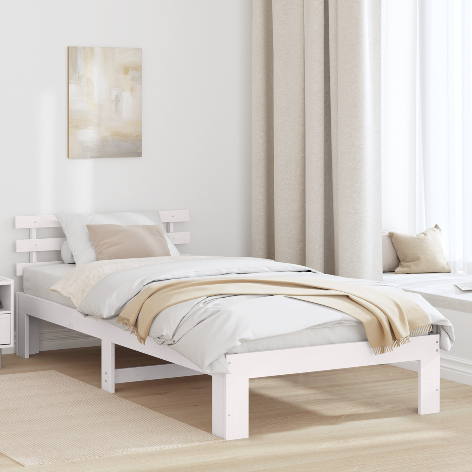 Thumbnail - vidaXL Holz-Bettgestell Weiß Holz Einzel Langlebig Holz-Bettgestell