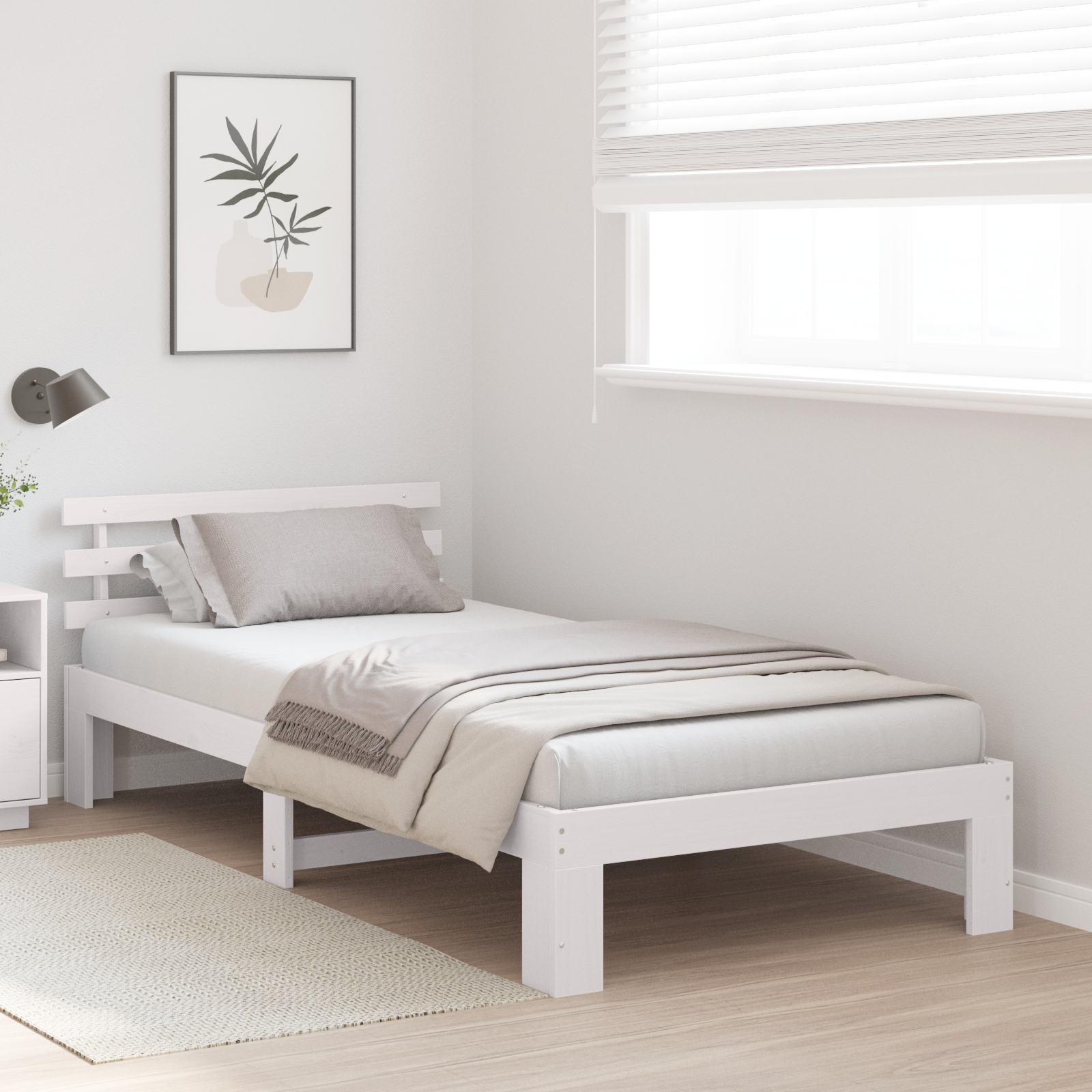Wooden Bed Frame White Wood Single Durable Wooden Bed Frame - Image 5