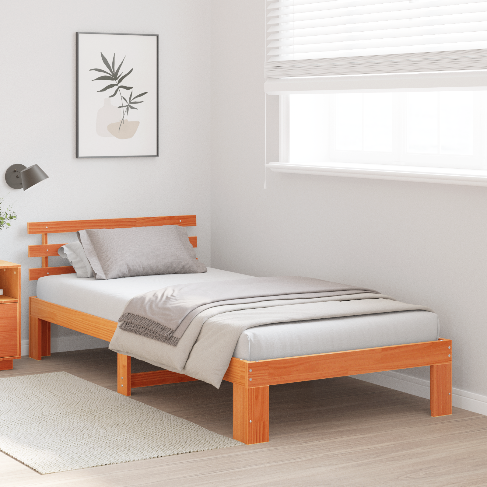 Pine Wood Bed Frame Wax brown Solid Pine wood Single Simplistic - Image 5