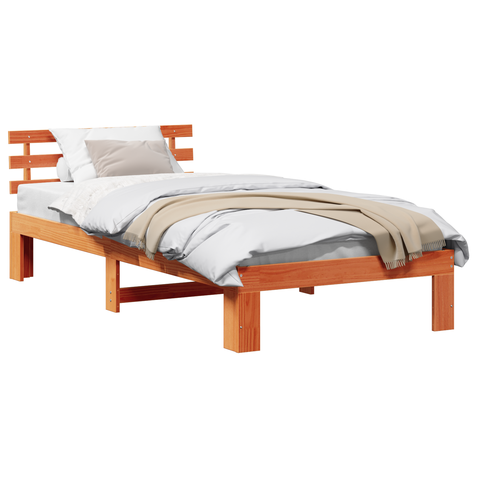 Pine Wood Bed Frame Wax brown Solid Pine wood Single Simplistic - Image 2