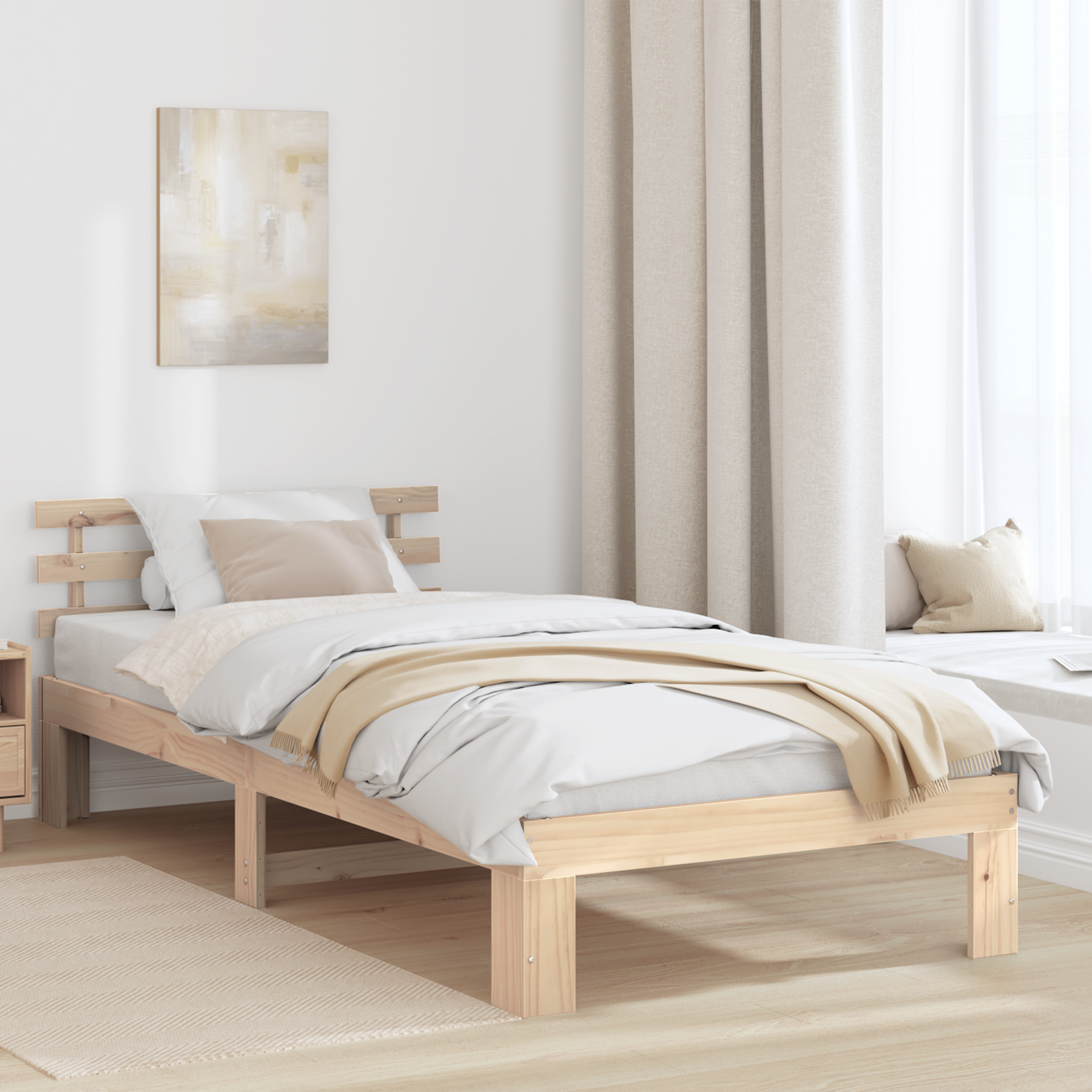 Pine Wood Bed Frame Natural Wood 75 x 190 cm Bed Frame