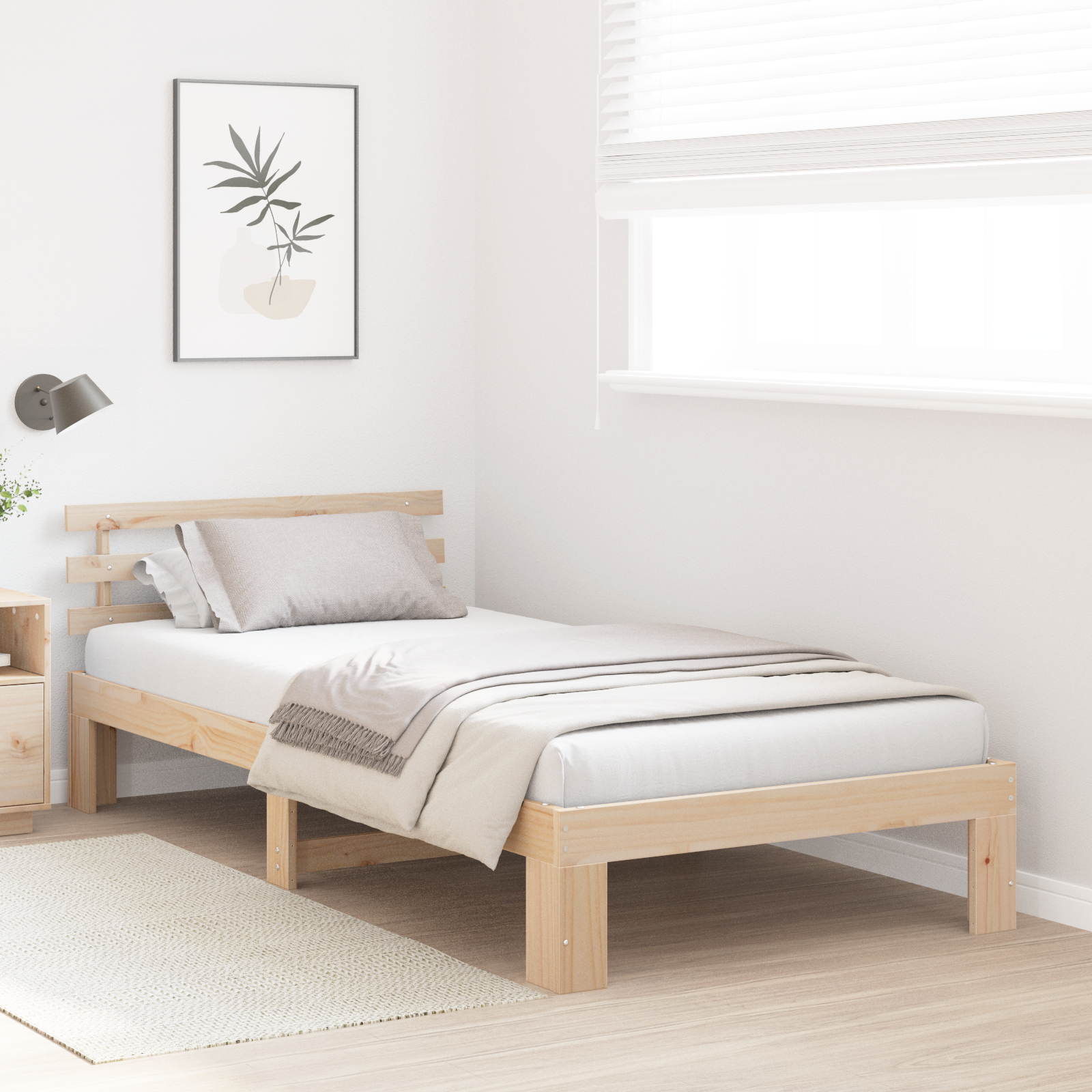 Pine Wood Bed Frame Natural Wood 75 x 190 cm Bed Frame - Image 5