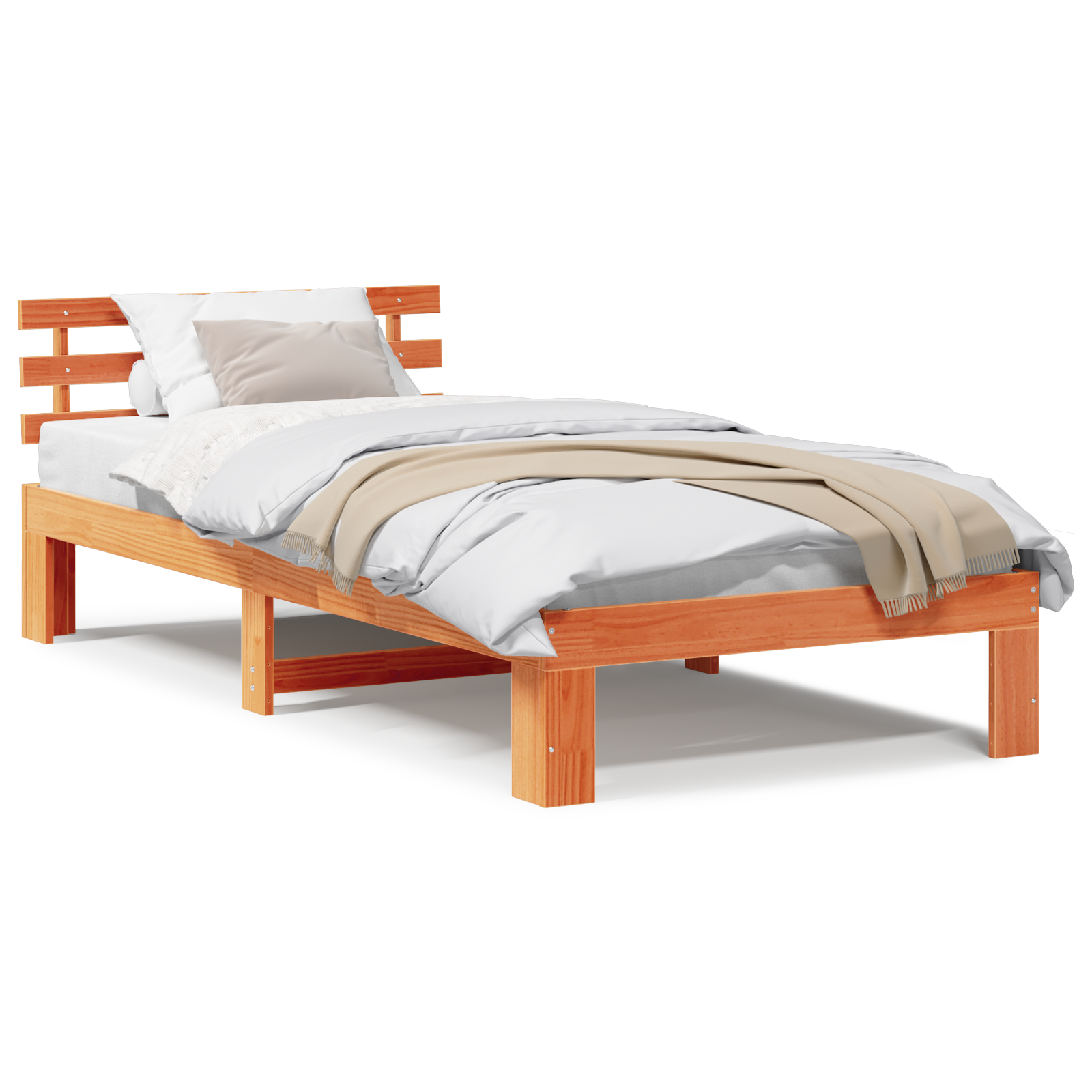 Pine Wood Bed Frame Wax brown Solid Pine wood 75 x 190 cm - Image 4