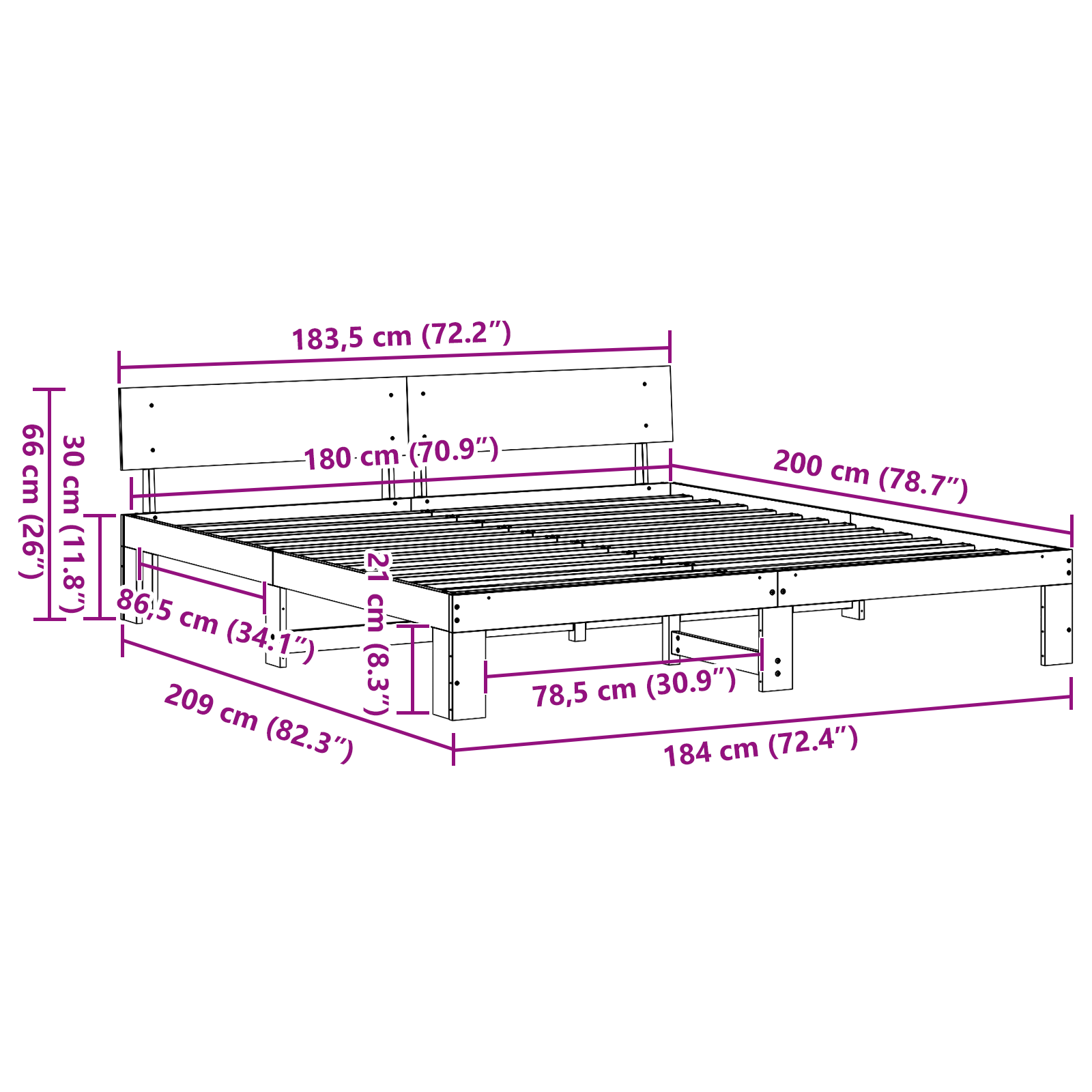 Bed Frame with Headboard White 180x200 cm Solid Pine Wood - Image 11