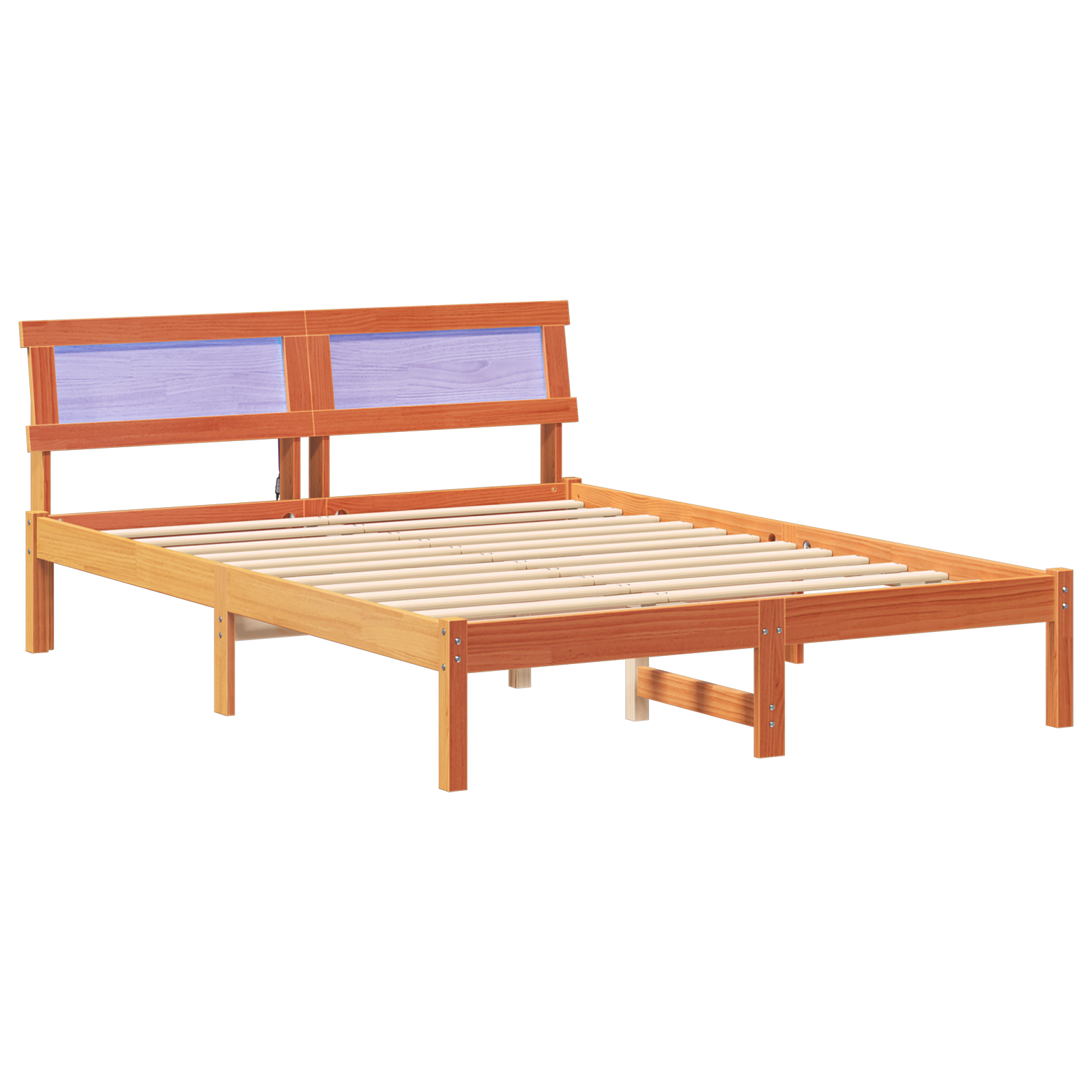 Bed Frame with Headboard & LED Wax Brown 120x190 cm Solid Wood Pine - Image 3