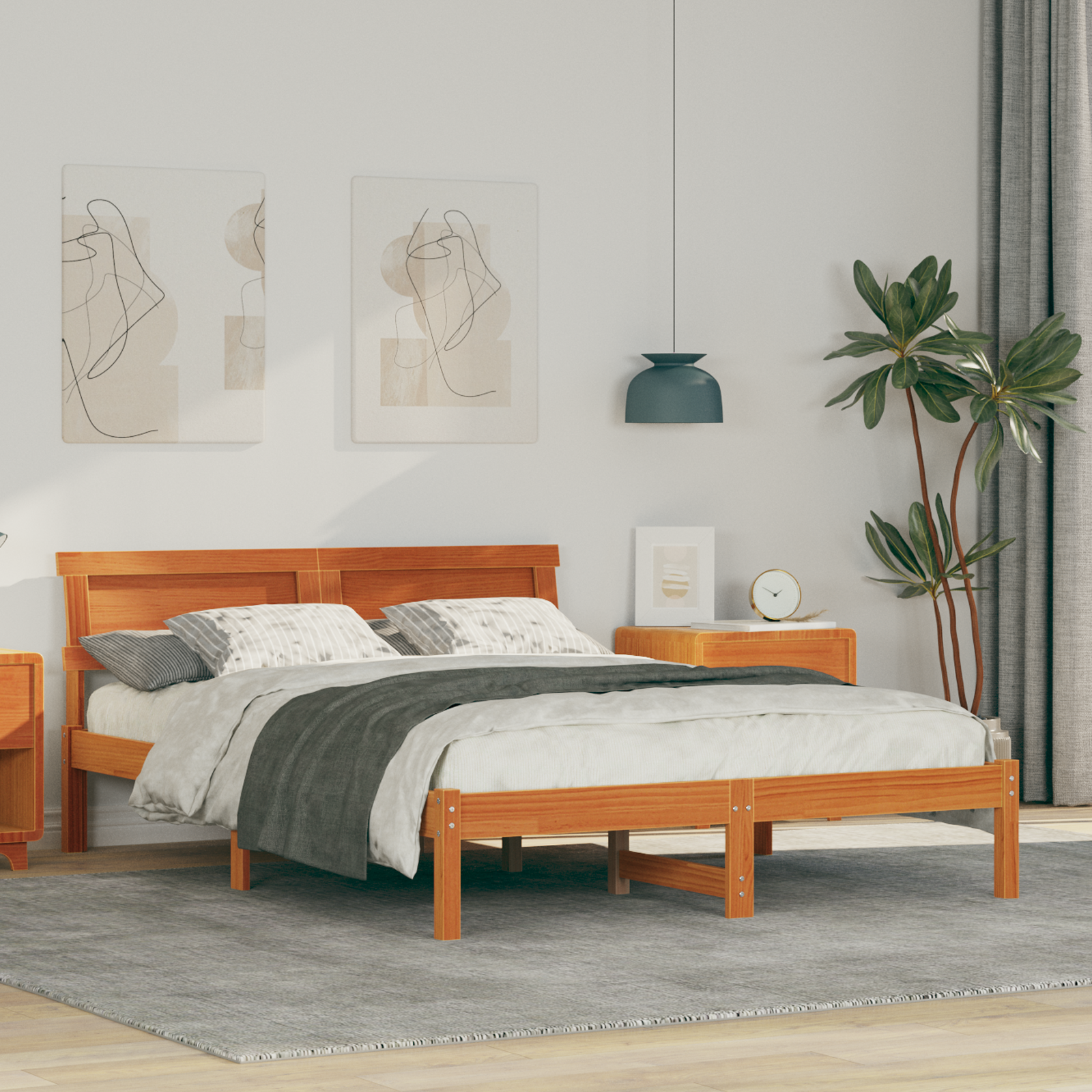 Bedframe met hoofdeinde & LED Wax Bruin 120×190 cm Massief Vurenhout