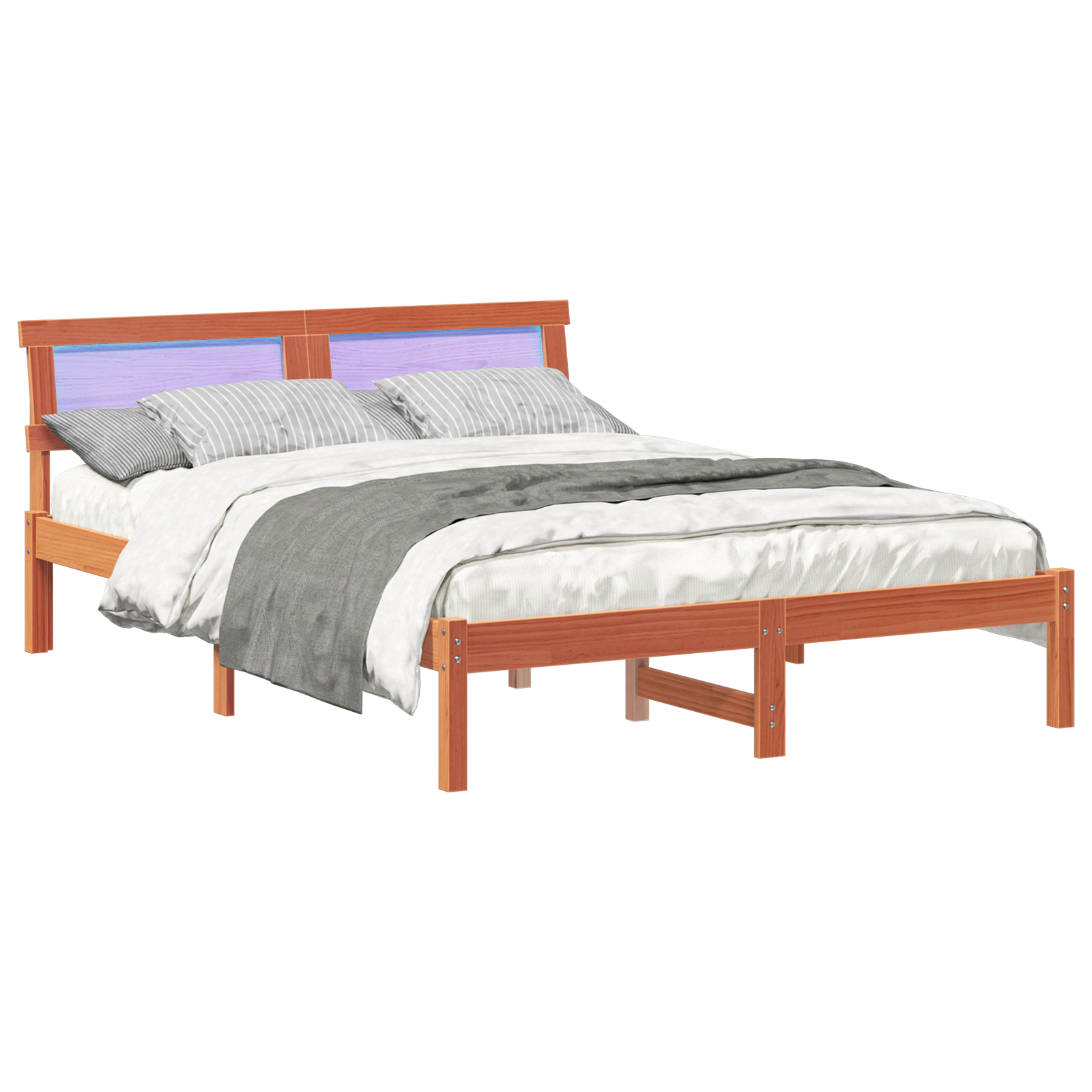 Bed Frame with Headboard & LED Wax Brown 120x190 cm Solid Wood Pine - Image 2