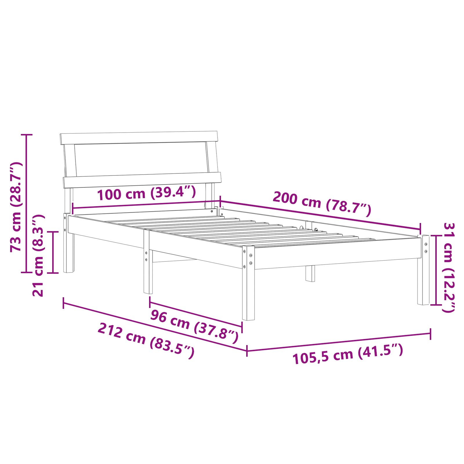 Bedframe Wasbruin 100 x 200 cm Massief grenenhout