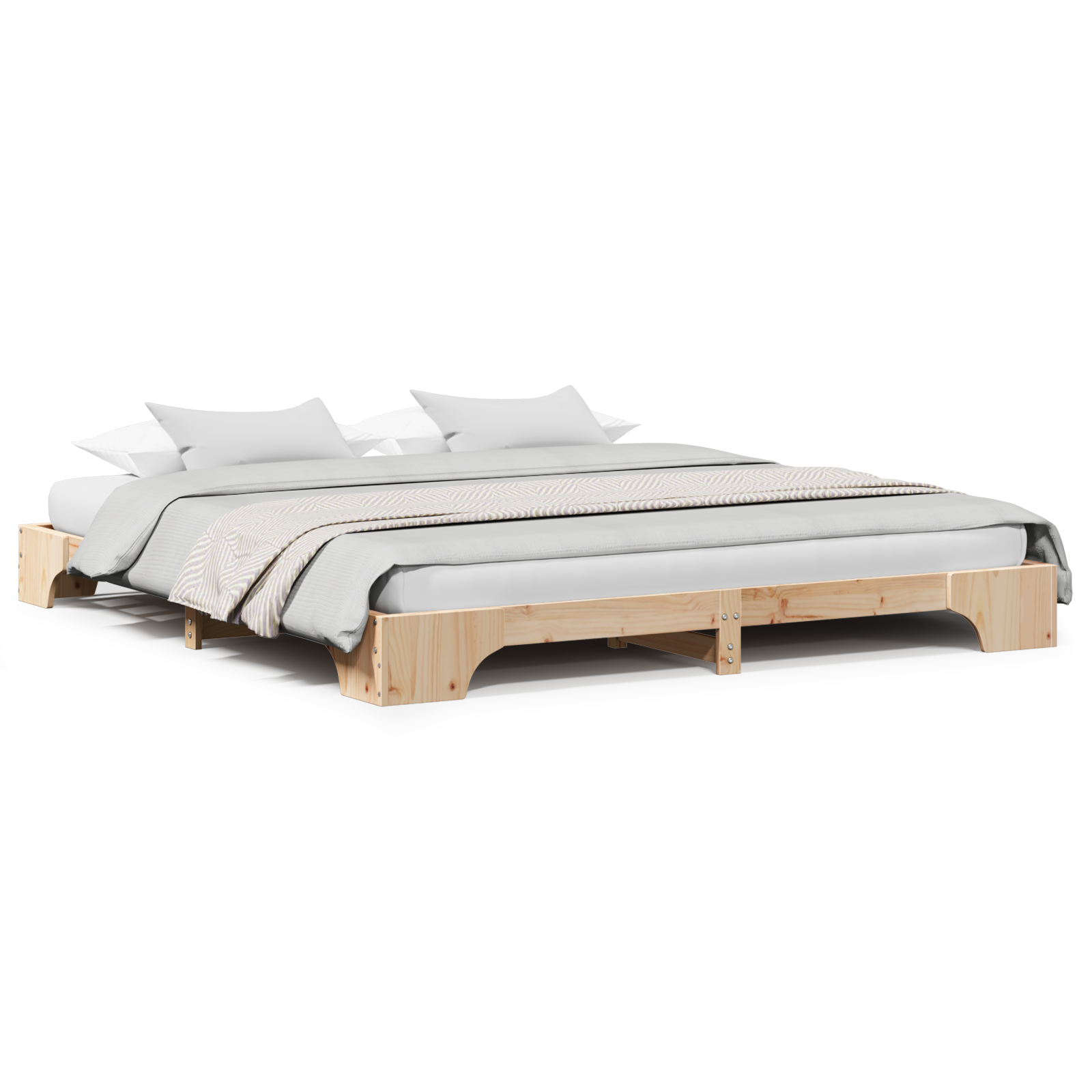 Bed Frame Natural Solid Pine Wood 200 x 200 cm Durable - Image 4