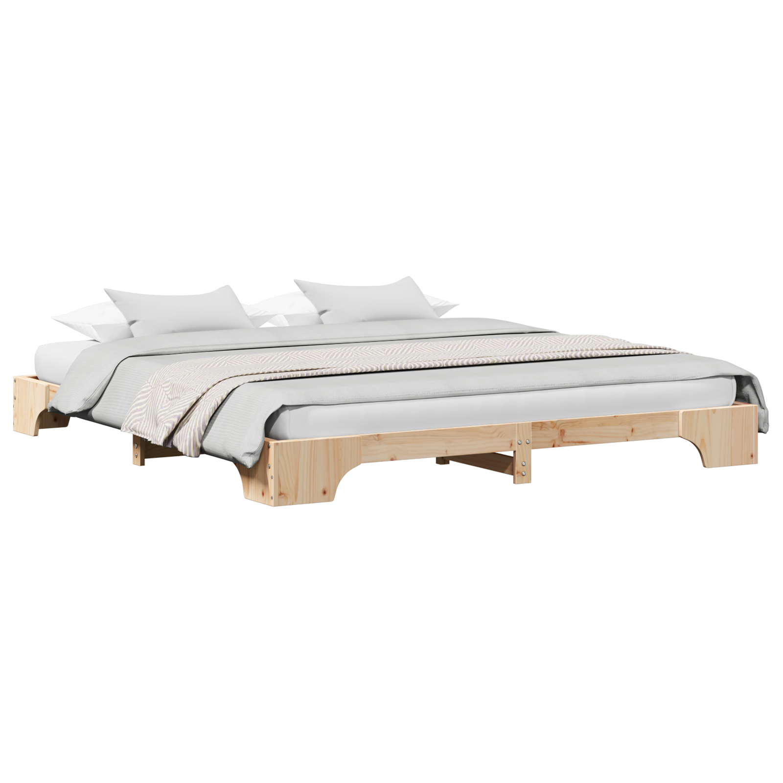 Bed Frame Natural Solid Pine Wood 200 x 200 cm Durable - Image 2