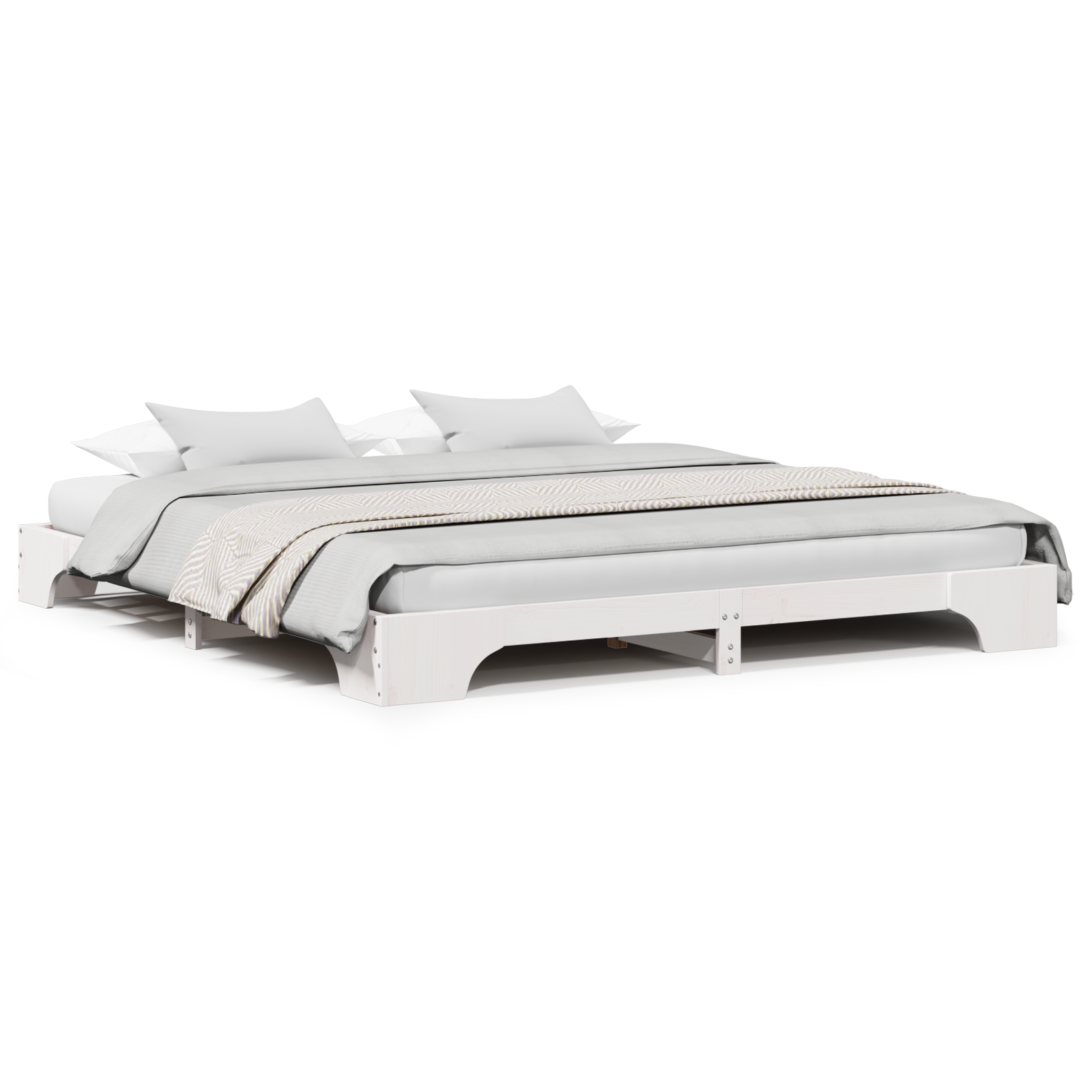 Bed Frame White Wood 200 x 200 cm Tough White Bed Frame - Image 4