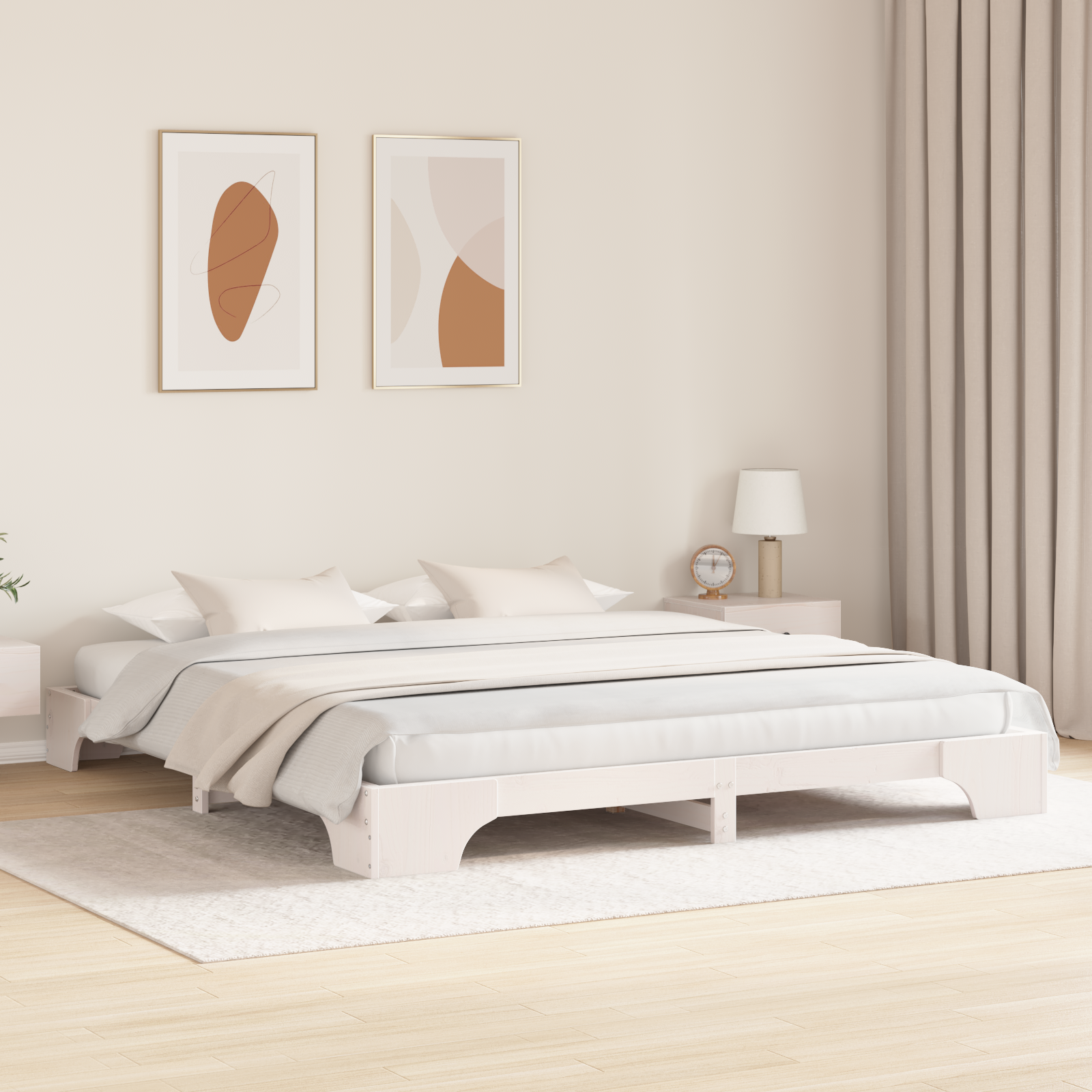 Bed Frame White Wood 200 x 200 cm Tough White Bed Frame - Image 5